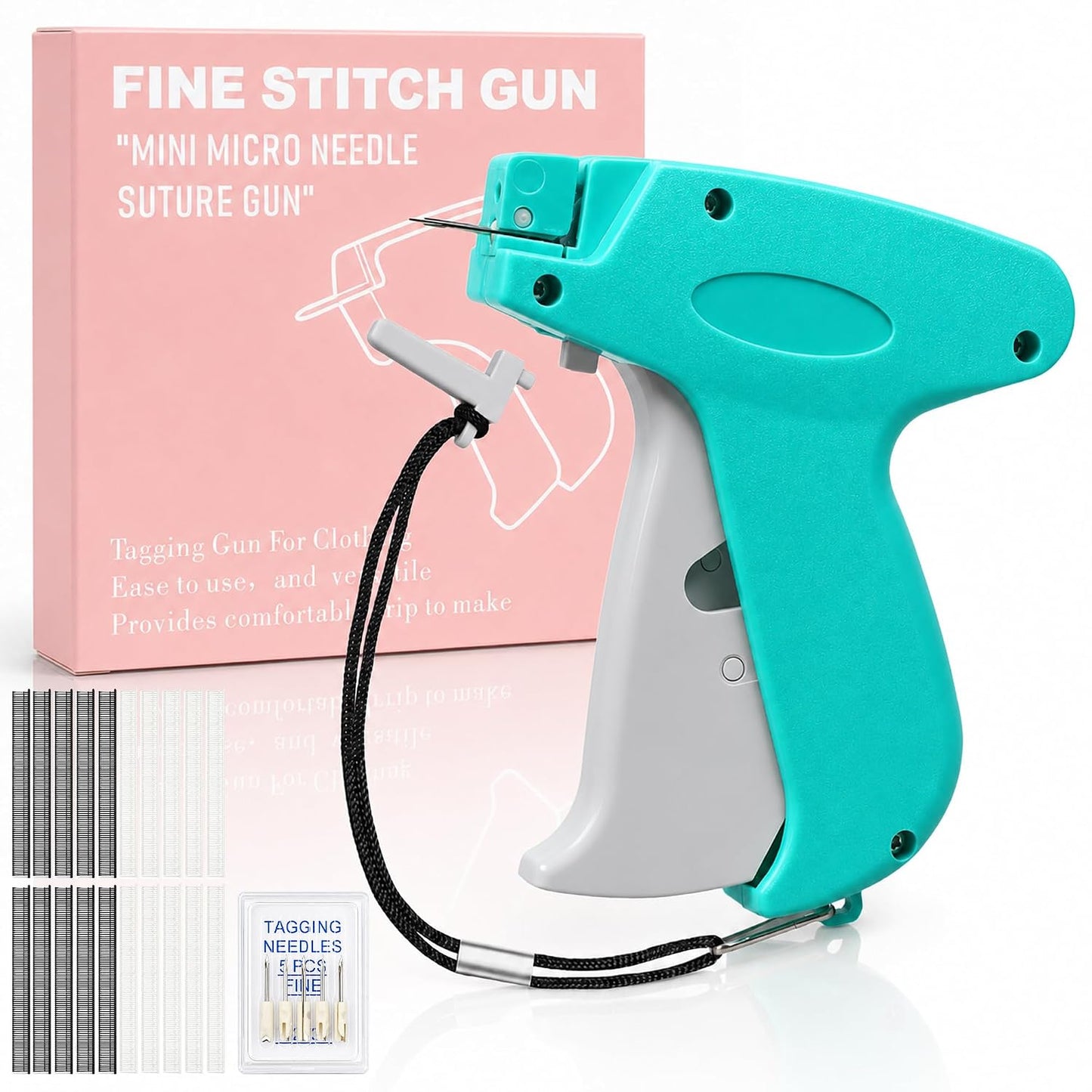2026 New Stitch Gun for Clothes, Handheld Tagging Gun Quick Clothing Fixer Sewing Kit with 6 Replacement Needles, 1000 Black & 1000 White Fasteners (Blue-Gray)