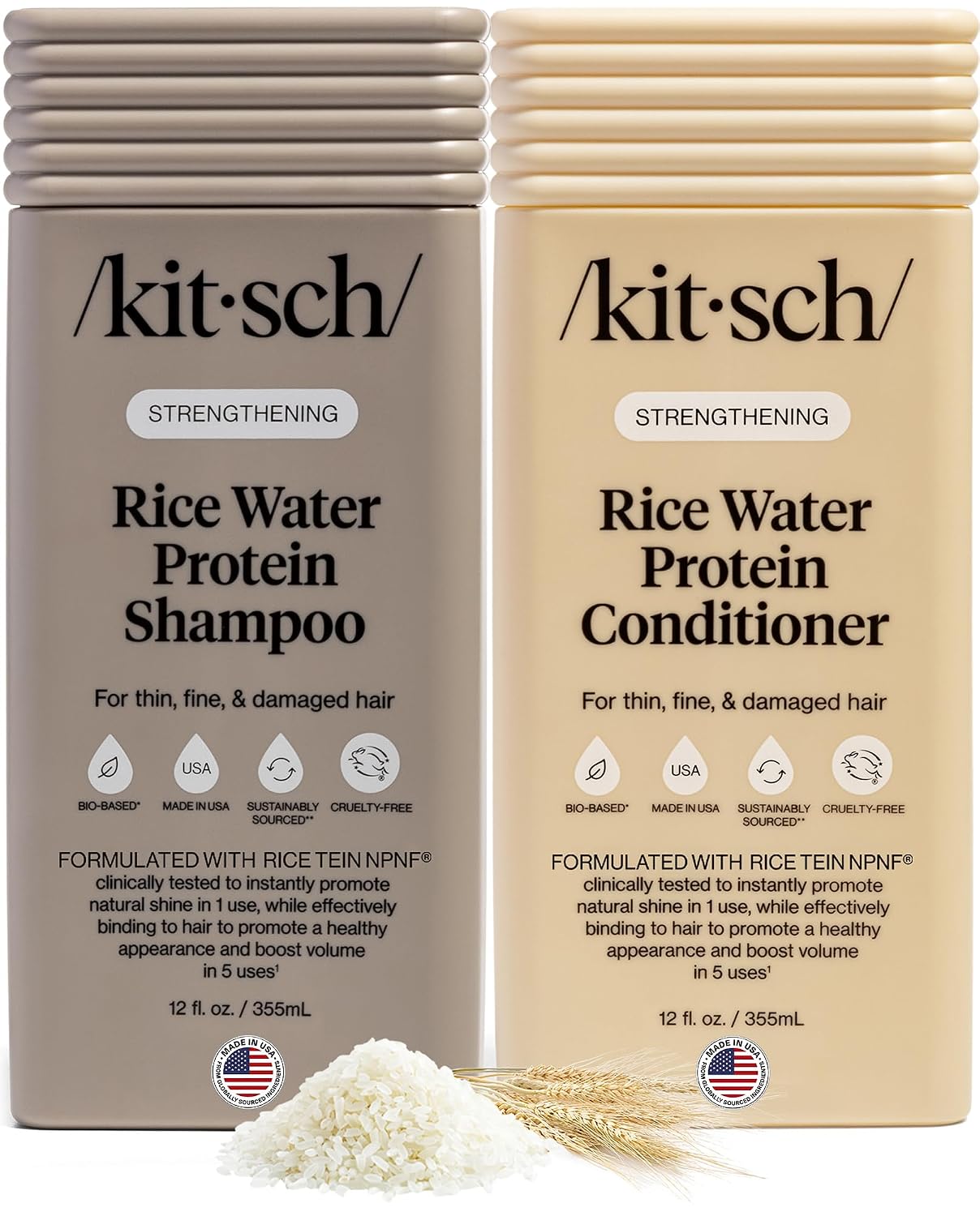Kitsch Rice Water Shampoo and Conditioner Set for Hair Growth – Made in USA | Adds Volume & Shine, Strengthening Hair Care Combo for Thin, Fine & Damaged Hair – Shampoo and Conditioner for Women and Men