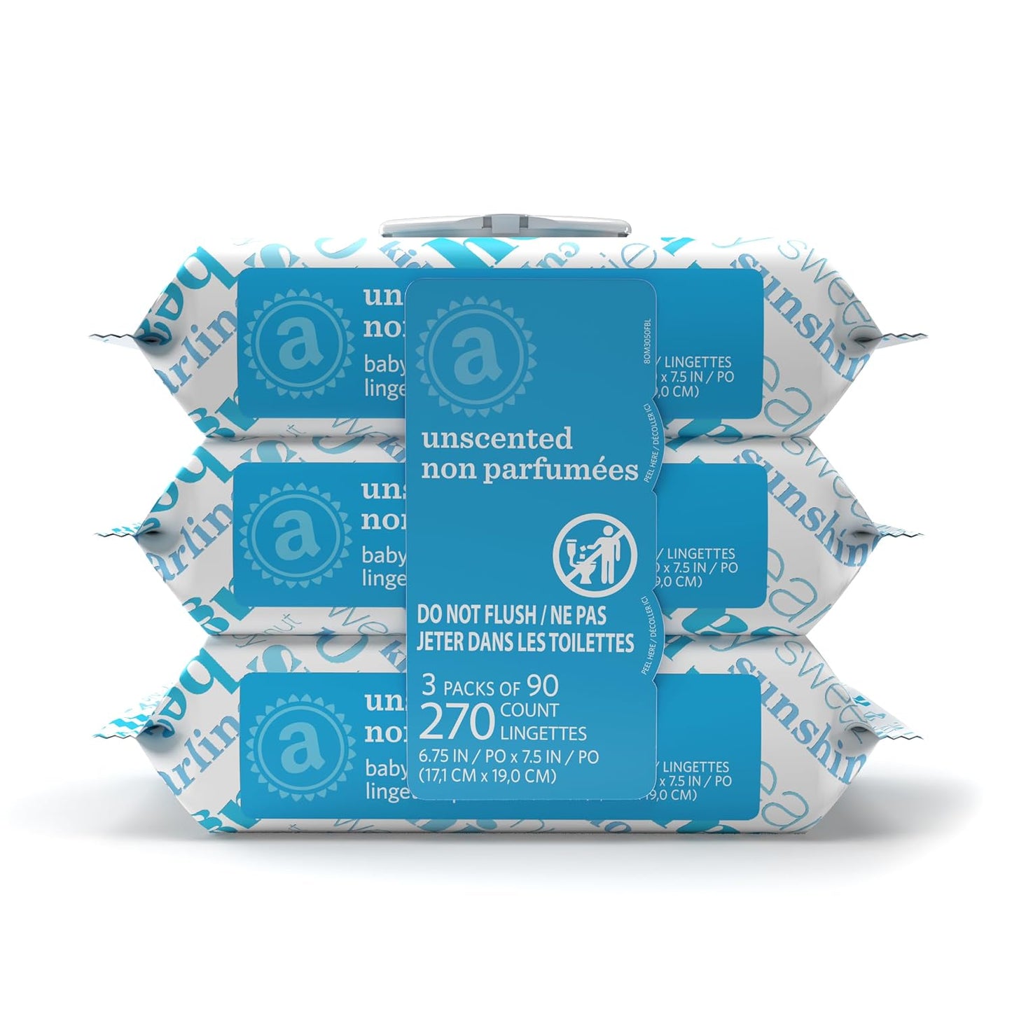 Amazon Elements Baby Wipes, Unscented, Hypoallergenic, Alcohol-Free, With Aloe and Vitamin E, 270 Count, Flip-Top Packs