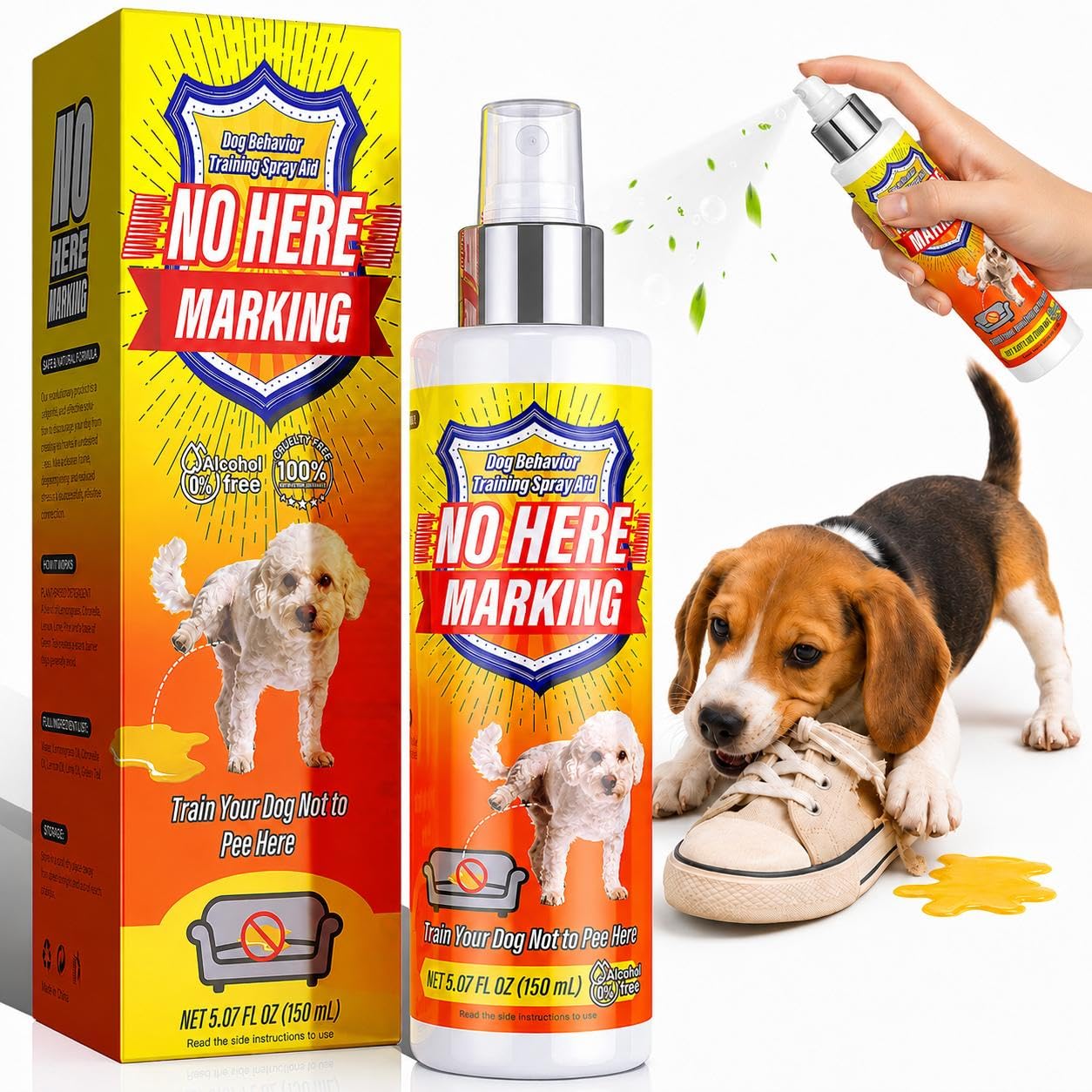 Bitter Apple Spray & Dog Potty Training Spray, 2-in-1 Dog Deterrent Spray to Stop Chewing, Marking and Gnawing, Anti‑Chew Training Aid for Furniture, Carpet, Floors & Shoes, Indoor and Outdoor Use
