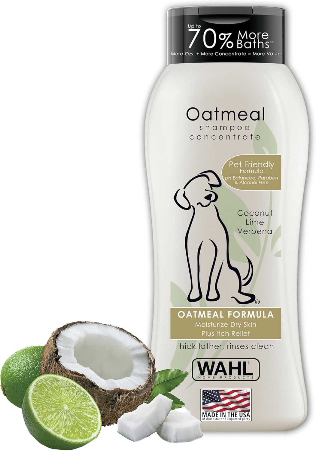Wahl USA Dry Skin & Itch Relief Pet Shampoo for Dogs ‰ÛÒ Oatmeal Formula with Coconut Lime Verbena Scent & Pet Friendly Formula, 24 Oz - Model 820004A