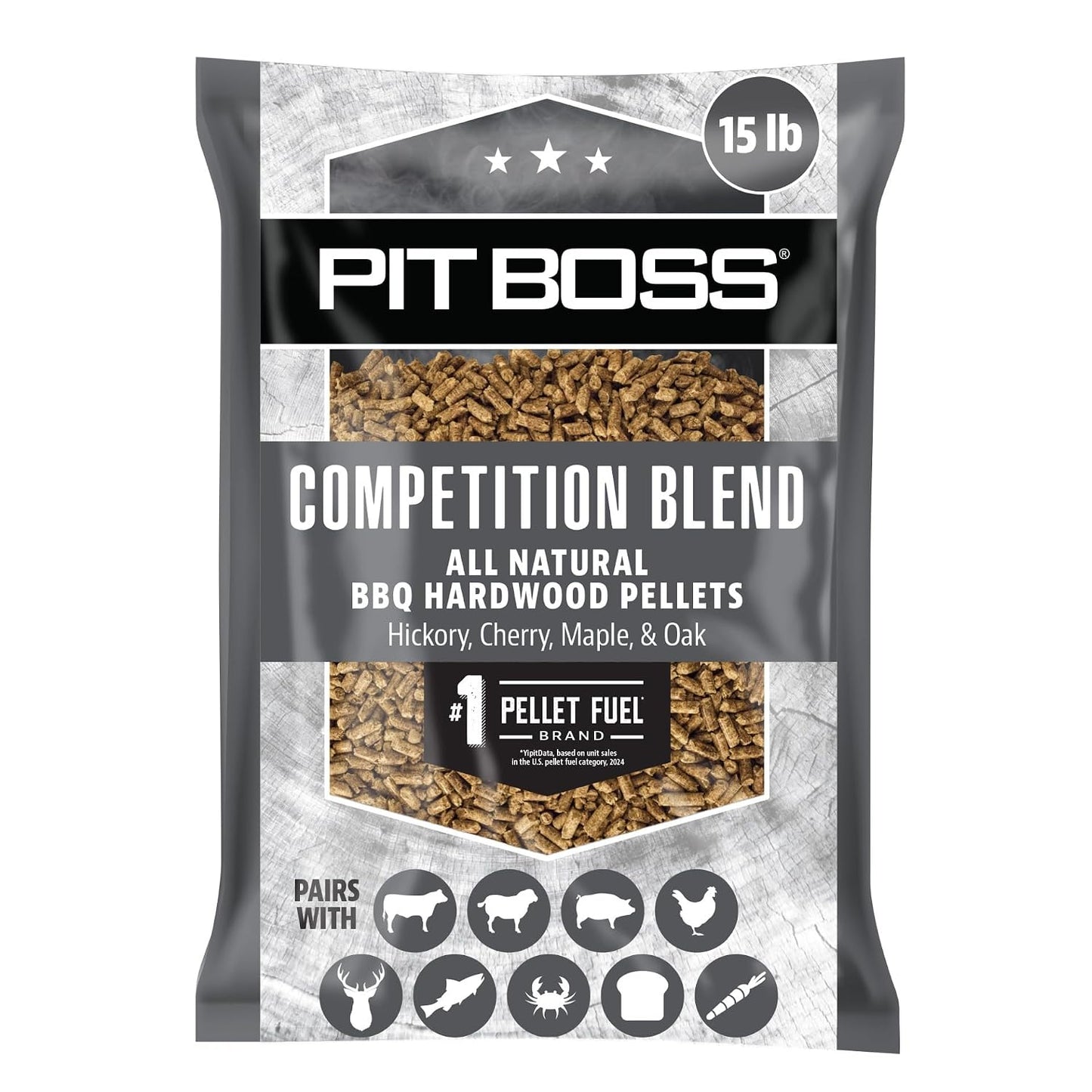 Pit Boss 100% All Natural BBQ Hardwood Pellets for Cooking, Grilling, and Smoking | 15 lbs. Wood Pellets for Pellet Grills and BBQ Smokers | Competition Blend