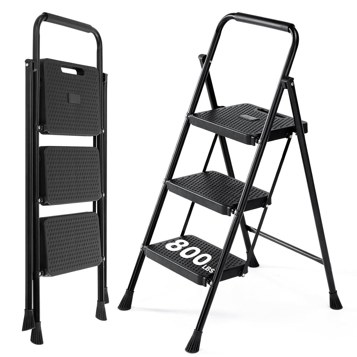 OLIXIS 3 Step Ladder, 800lbs Foldable Step Stool with Anti-Slip Pedal