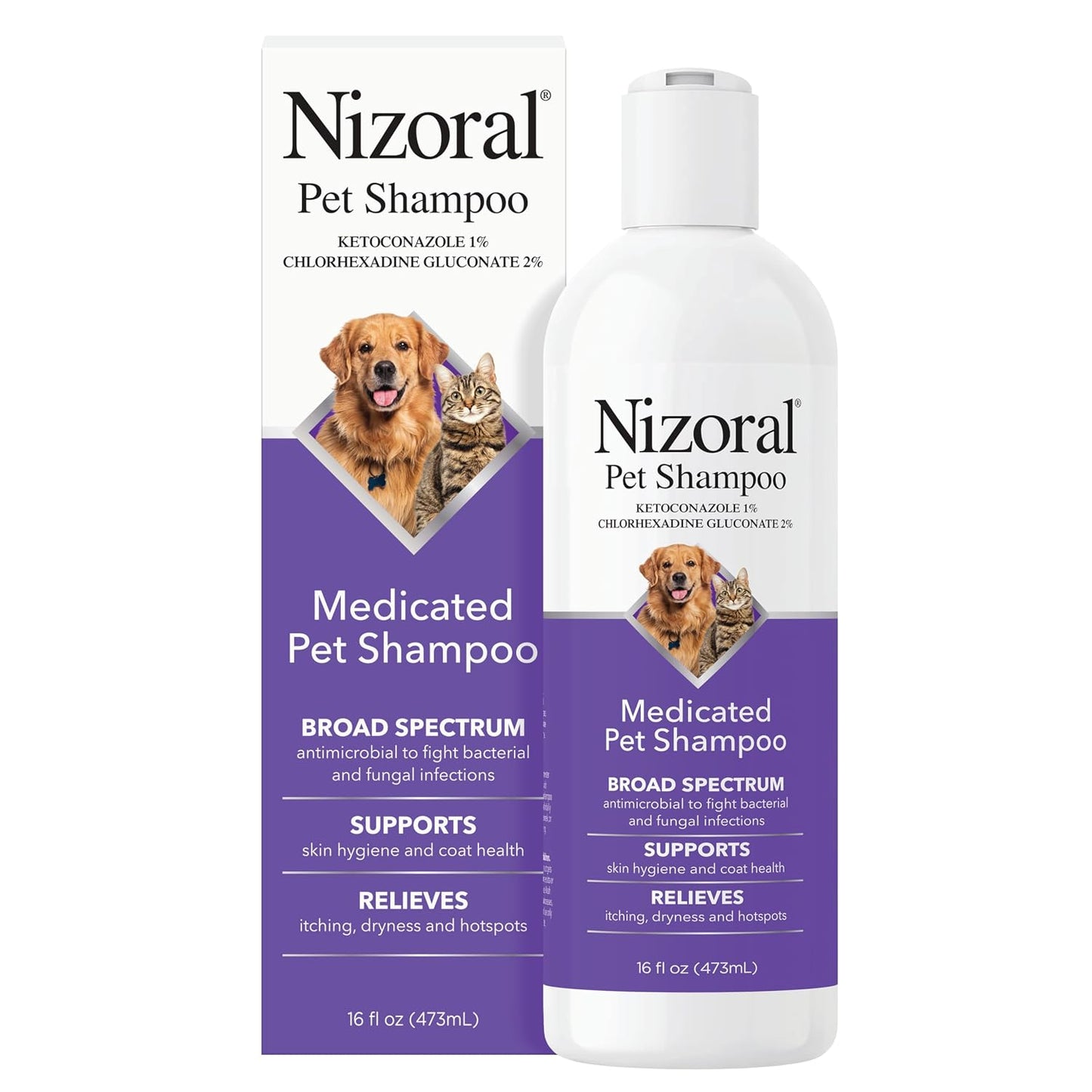 Nizoral Ketoconazole Pet Shampoo, 16 Oz, Chlorhexidine, Dogs & Cats | 1% Ketoconazole and 2% Chlorhexidine Gluconate treatment, antifungal, antimicrobial support for skin health and odor control