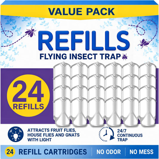24 Pack Refill Cartridge Kit Compatible with Plug-in Light M364 and Max, Flying Insect Trap Refills Replacements for House & Fruit Flies, Easy to Use
