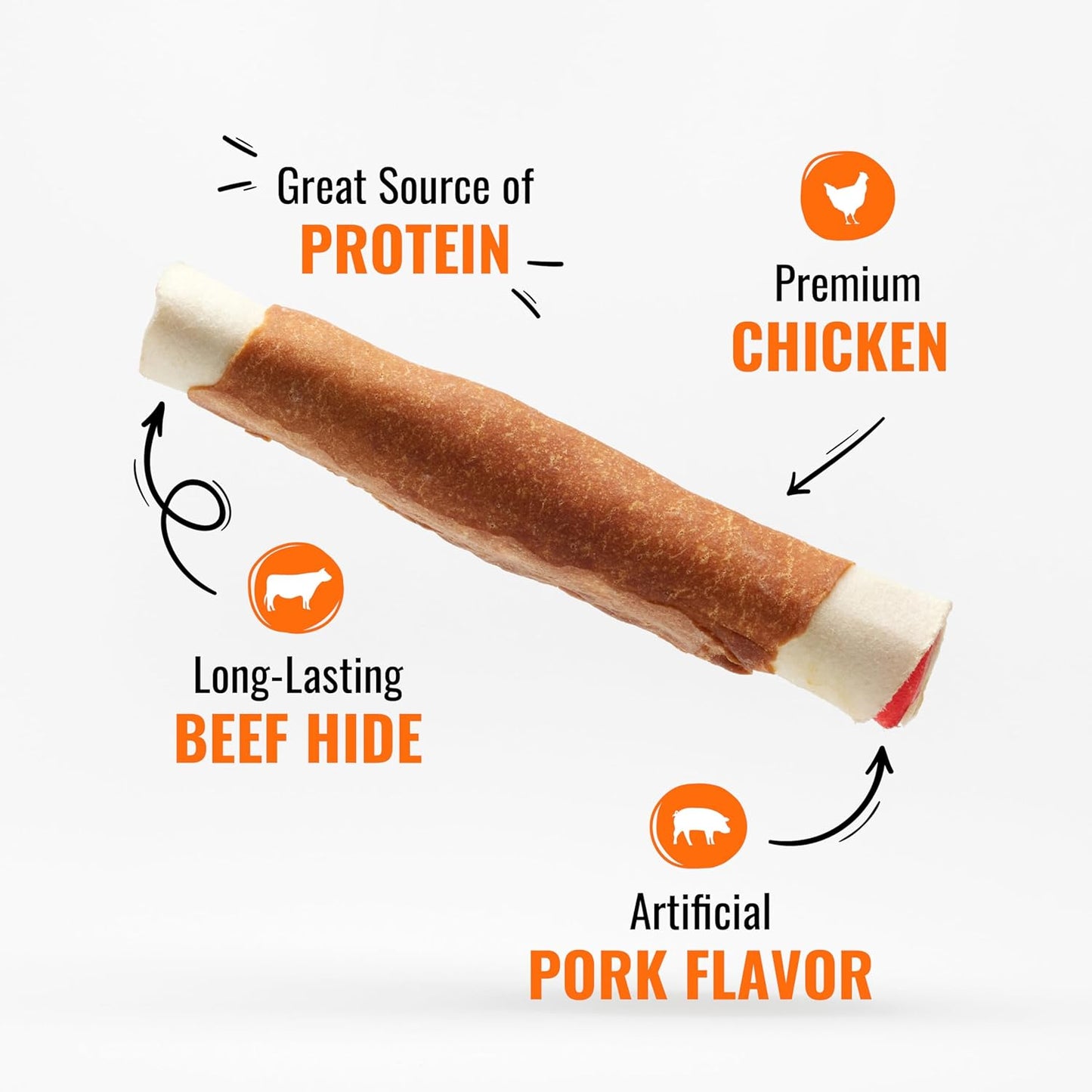 Good ‰Û÷n‰۪ Fun Triple Flavor Rolls for Large Dogs, Treat Your Dog to Long-Lasting Chews Made with Real Beef Hide and Chicken, 6 Count