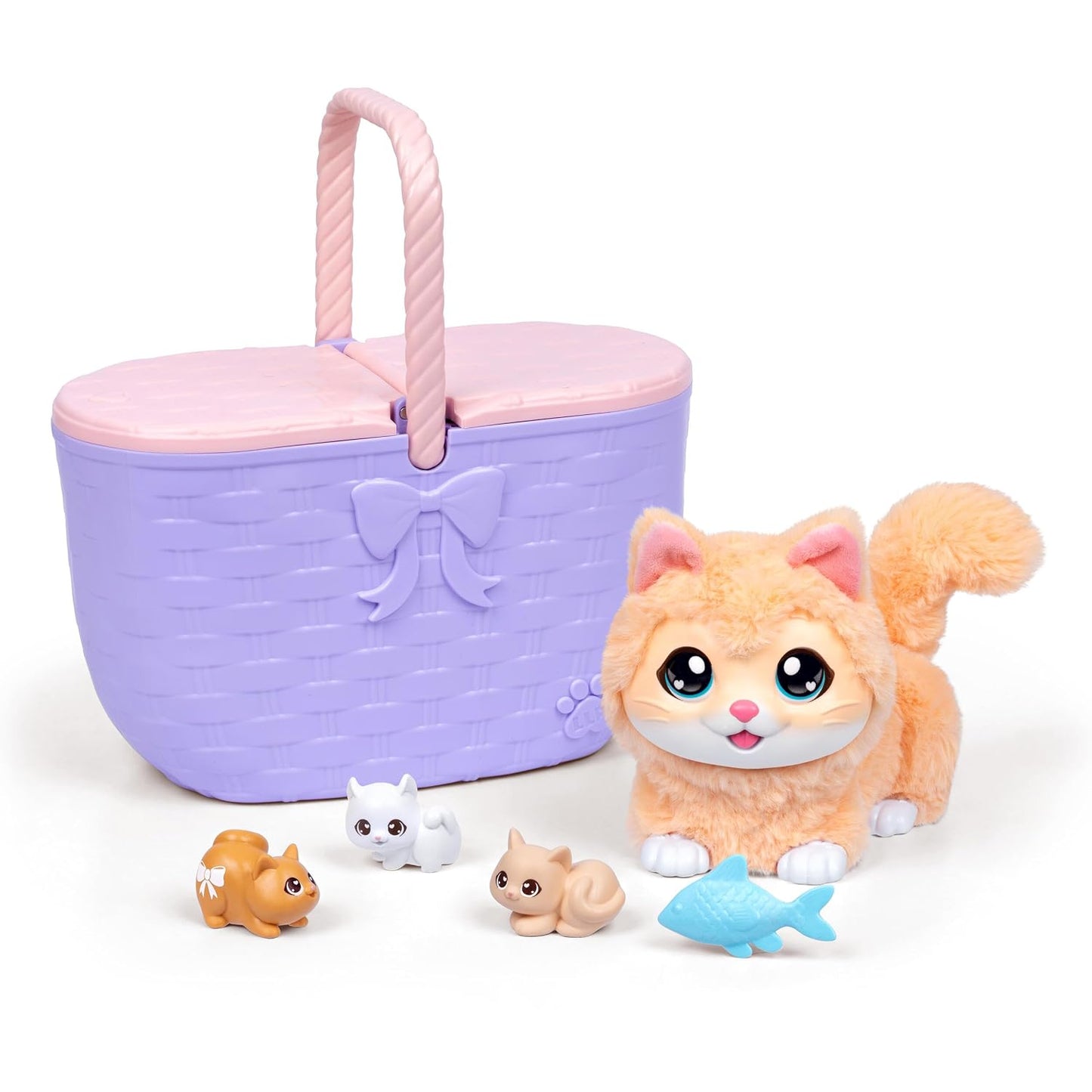 Little Live Pets Mama Surprise Kittens, Interactive Mama, Surprise Toys | Portable basket, fish accessory, 3 baby kittens, and 15+ sounds and reactions for ages 4+ toy cat play