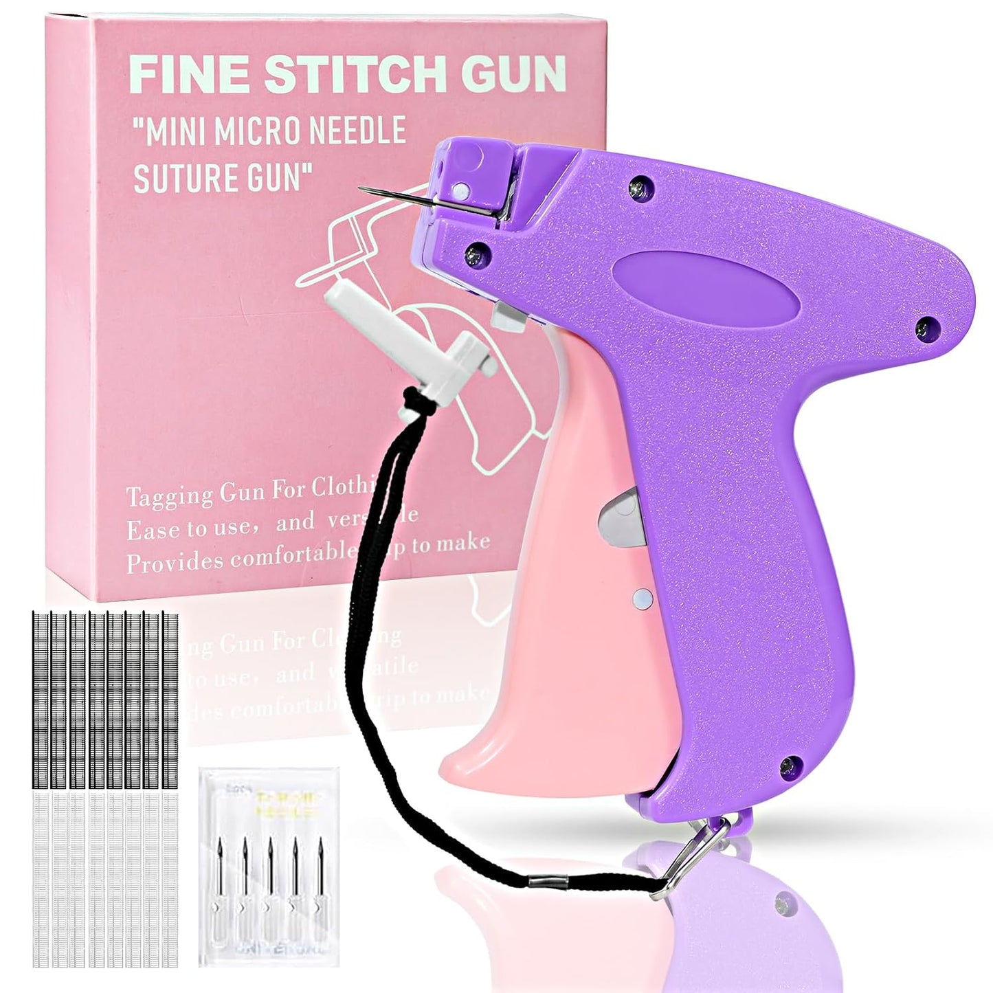 Stitch Gun for Clothes， Handheld Stitch Gun Quick Clothing Fixer，Sewing Kit Includes 1,000 Black Fasteners & 1,000 White Fasteners & 6 Needles (Purple)