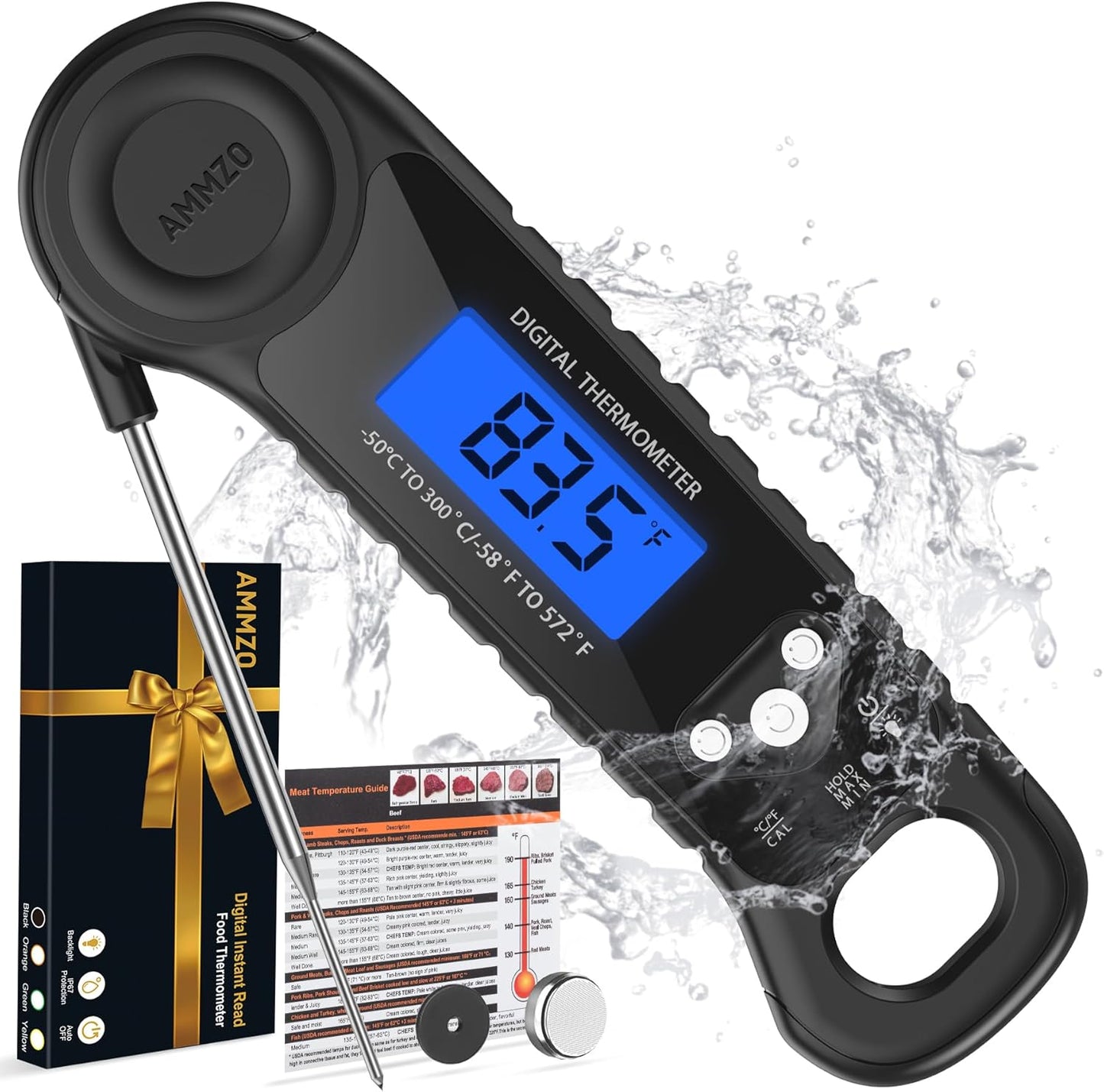 AMMZO Meat Thermometer Digital, Instant Read Food Thermometer for Cooking, Grilling, Baking, Frying & Candy Making, Essentials Kitchen Gadgets Accessory, Gifts for Men Women Dad Mom Birthday
