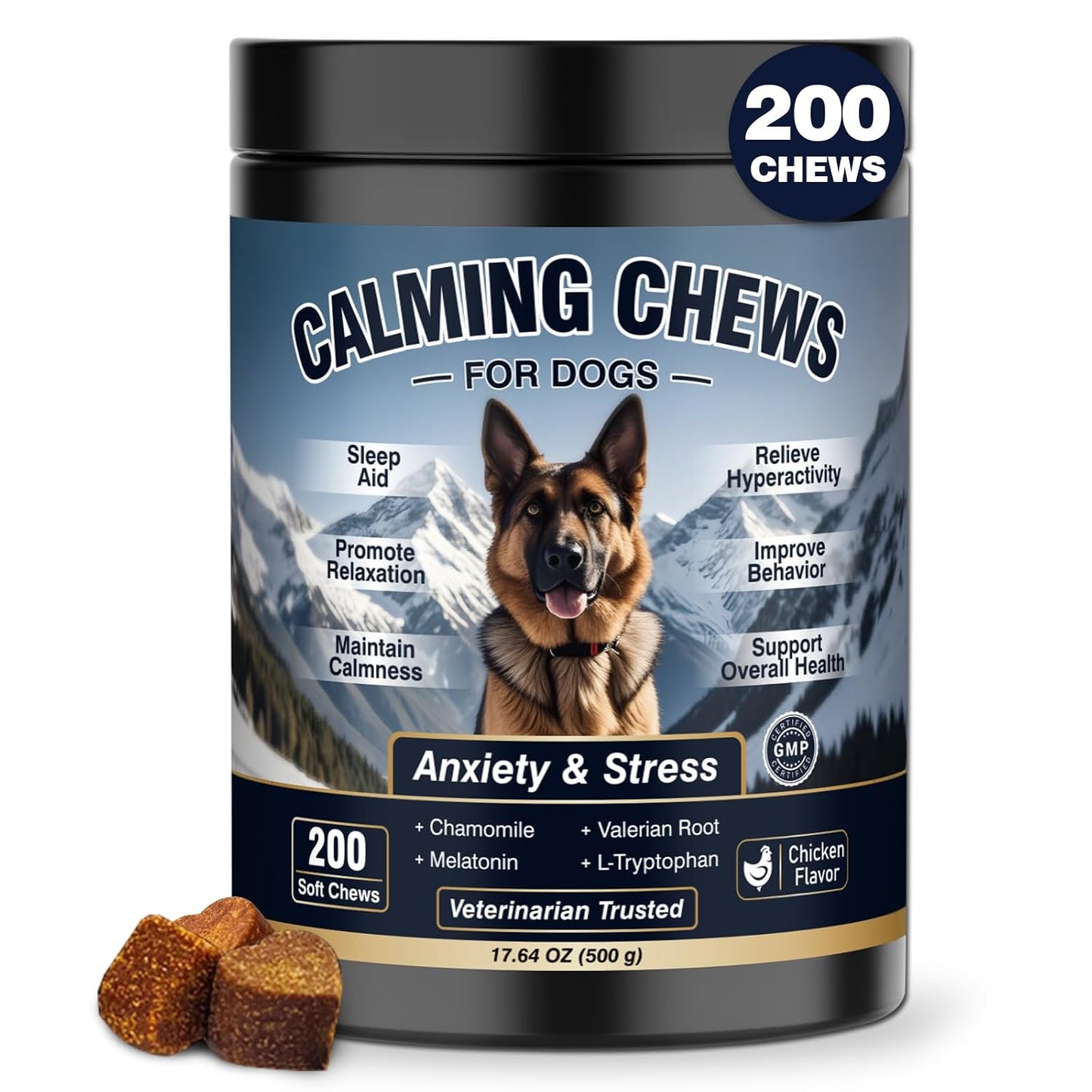 Calming Chews for Dogs 200ct, Dog Calming Chews - Anxiety and Stress Relief Treats Melatonin Bites Sleep Aid for Small/Medium/Large Dogs Calm Dog - Separation, Fireworks, Thunder, Barking - Chicken