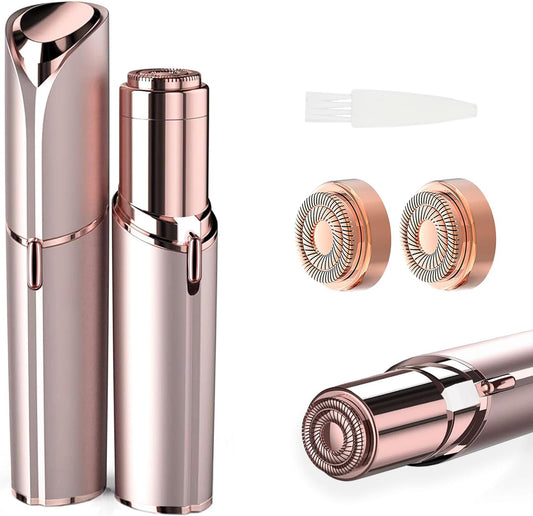 tuokiy Women Facial Hair Removal Device Battery Operated with 2 Replacement Heads,Ladies Face Shaver for Peach Fuzz Upper Lip,Chin, Facial Hair Removal for Women, Rose Gold(2 PCS Heads)