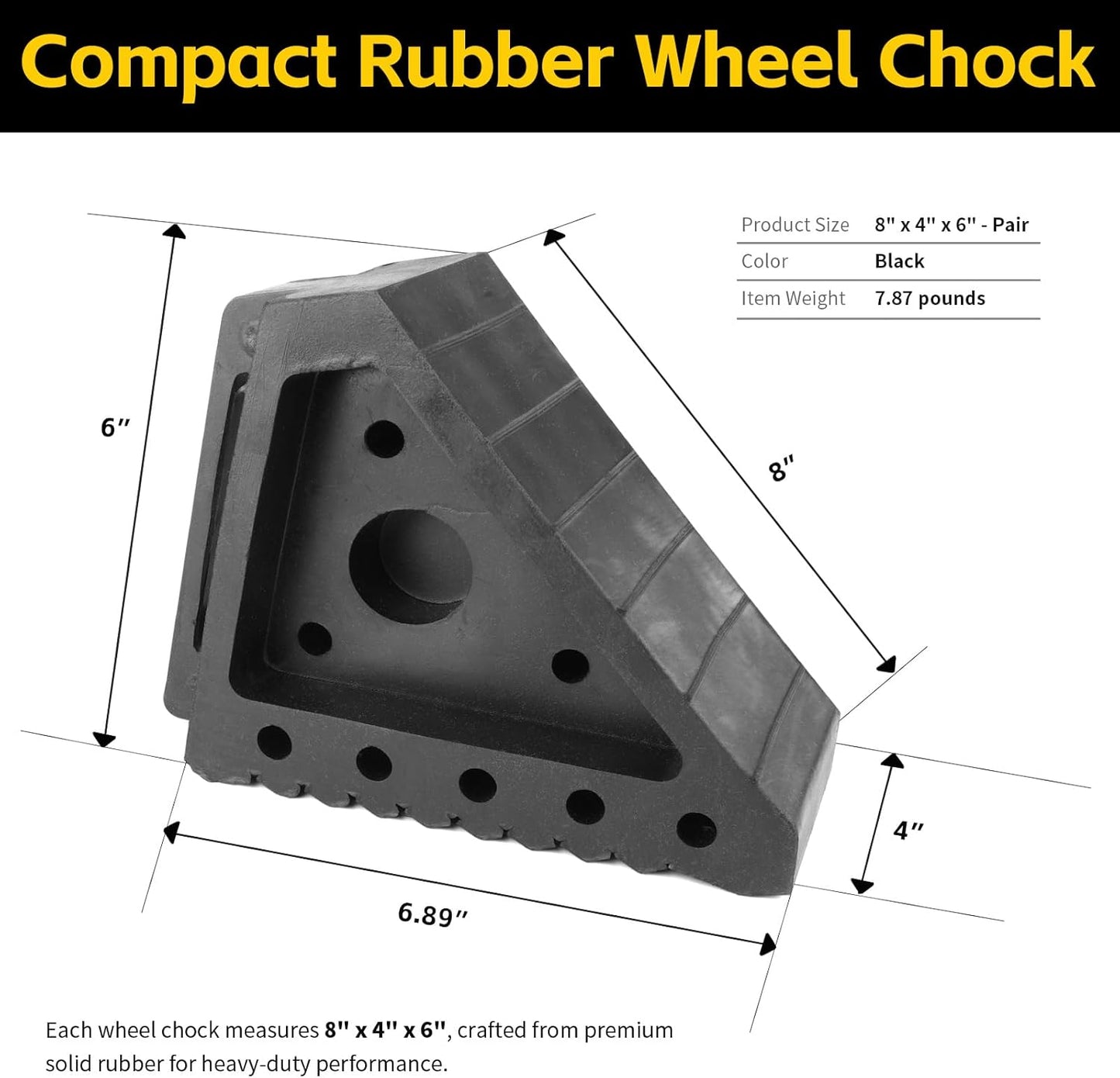 MaxxHaul Solid Rubber Wheel Chock 2-Pack | 8" x 4" x 6" Heavy-Duty Tire Stop | Non-Slip Traction Pads | Built-In Handle | All-Weather Vehicle Safety Block (70472)