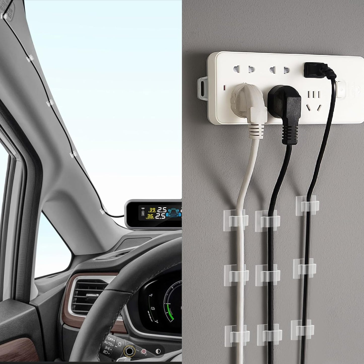 60 PCS XHF 5/8‰۝ Adhesive Cable Wire Clips Clear, Outdoor Christmas Light Clips, Cable Staples Cable Management Wire Organizer Cord Holder for Under Desk, Car, Wall, TV PC Ethernet Cable