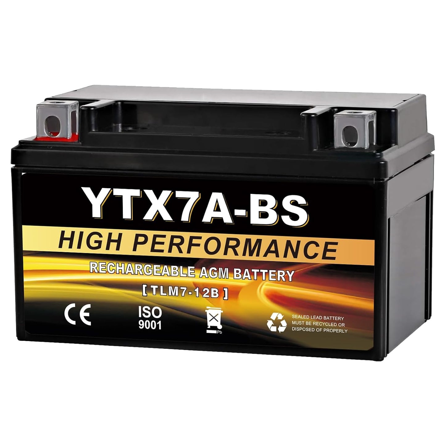 YTX7A-BS 12V 6Ah AGM Sealed Motorcycle Battery, Maintenance-Free, Compatible with GY6 50CC 125CC Scooters & Mopeds