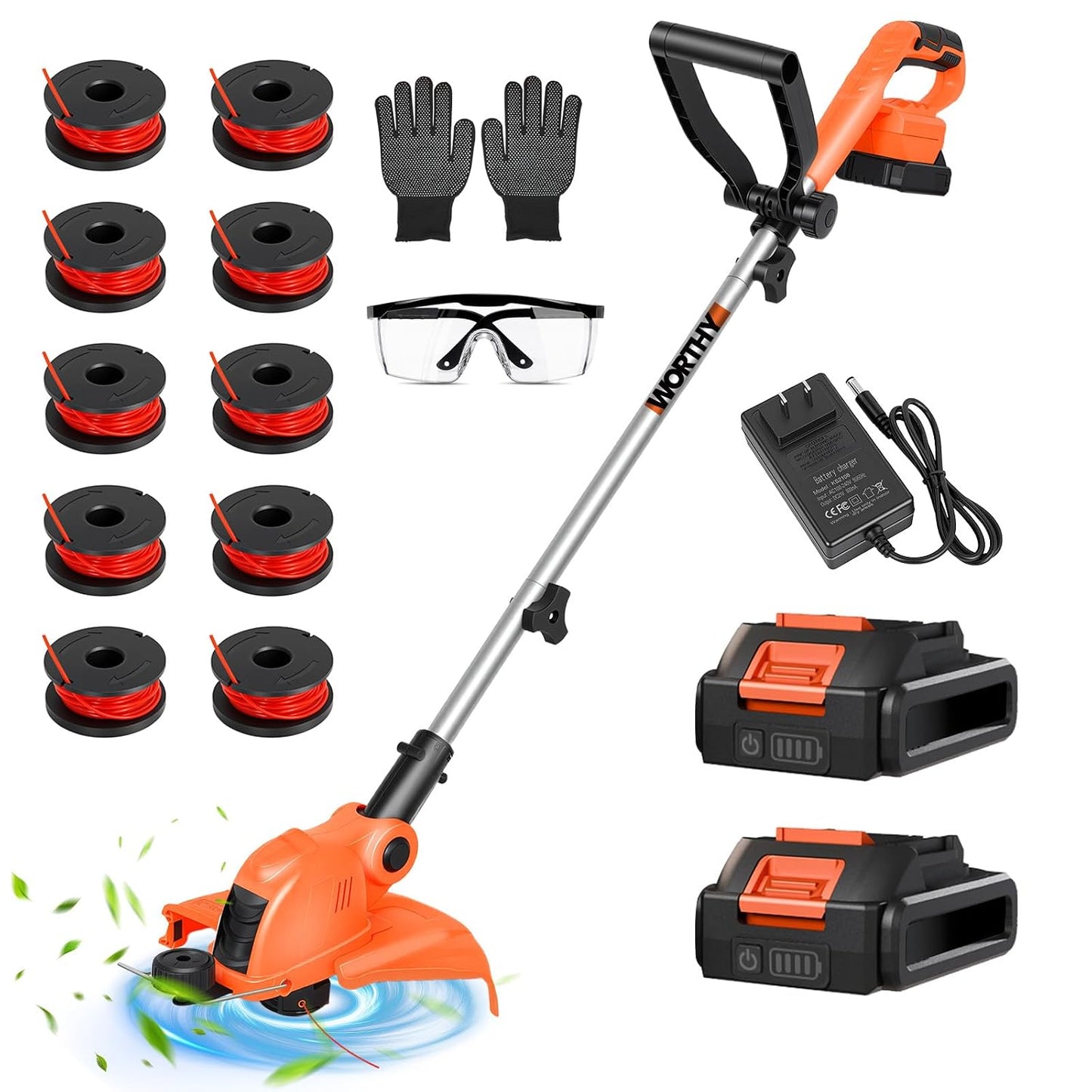 Electric Weed Wacker Cordless Battery Powered String Trimmer Weed Whacker | 21V Grass Trimmer with 2× 2.0Ah Batteries Weedwacker 12" - Low Noise Ergonomic User Friendly Lawn Tool for Small Yard