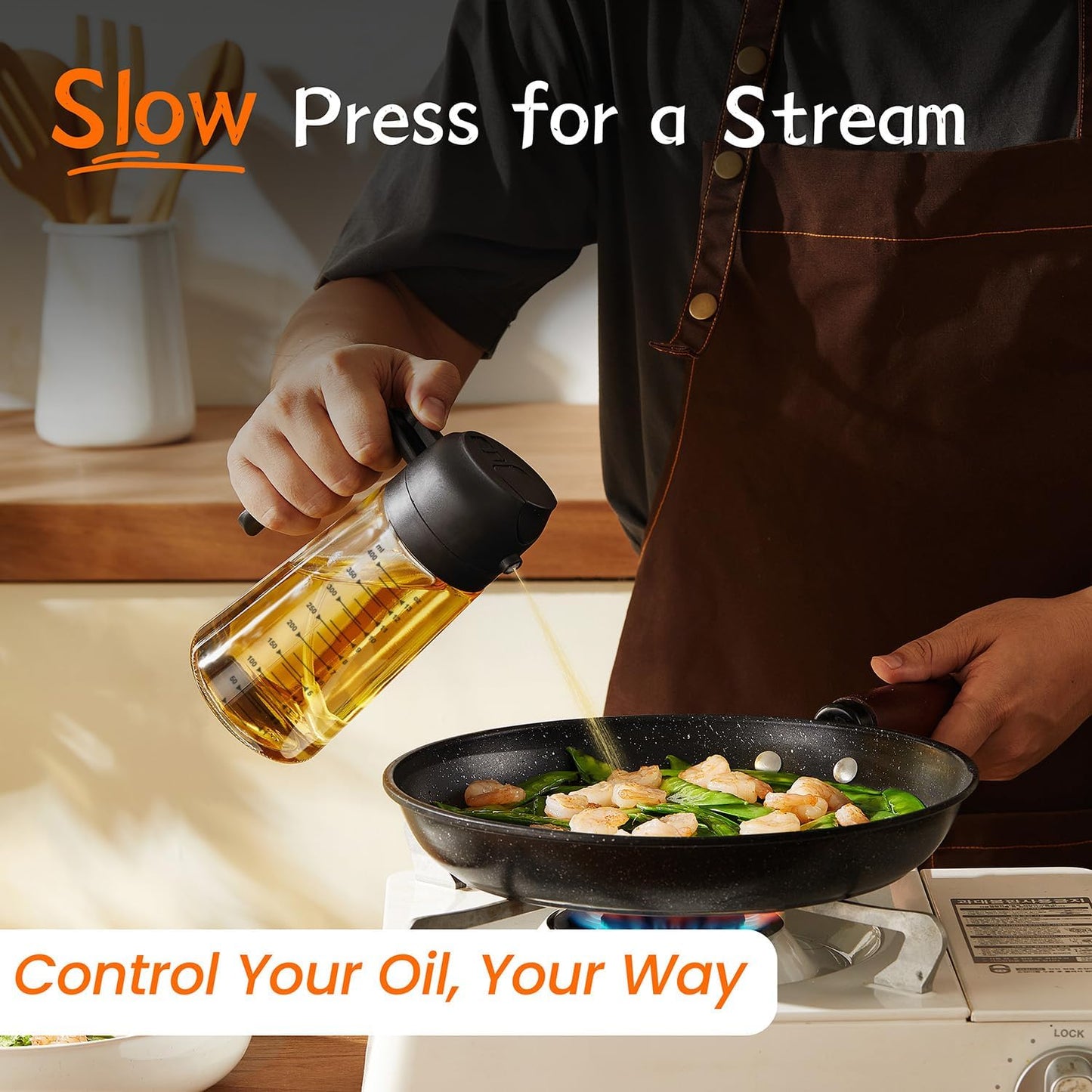 TrendPlain 16oz/470ml Glass Olive Oil Sprayer for Cooking ‰ÛÒ 2 in 1 Olive Oil Dispenser Bottle for Kitchen Gadgets and Air Fryer Accessories, Salad, BBQ - Black