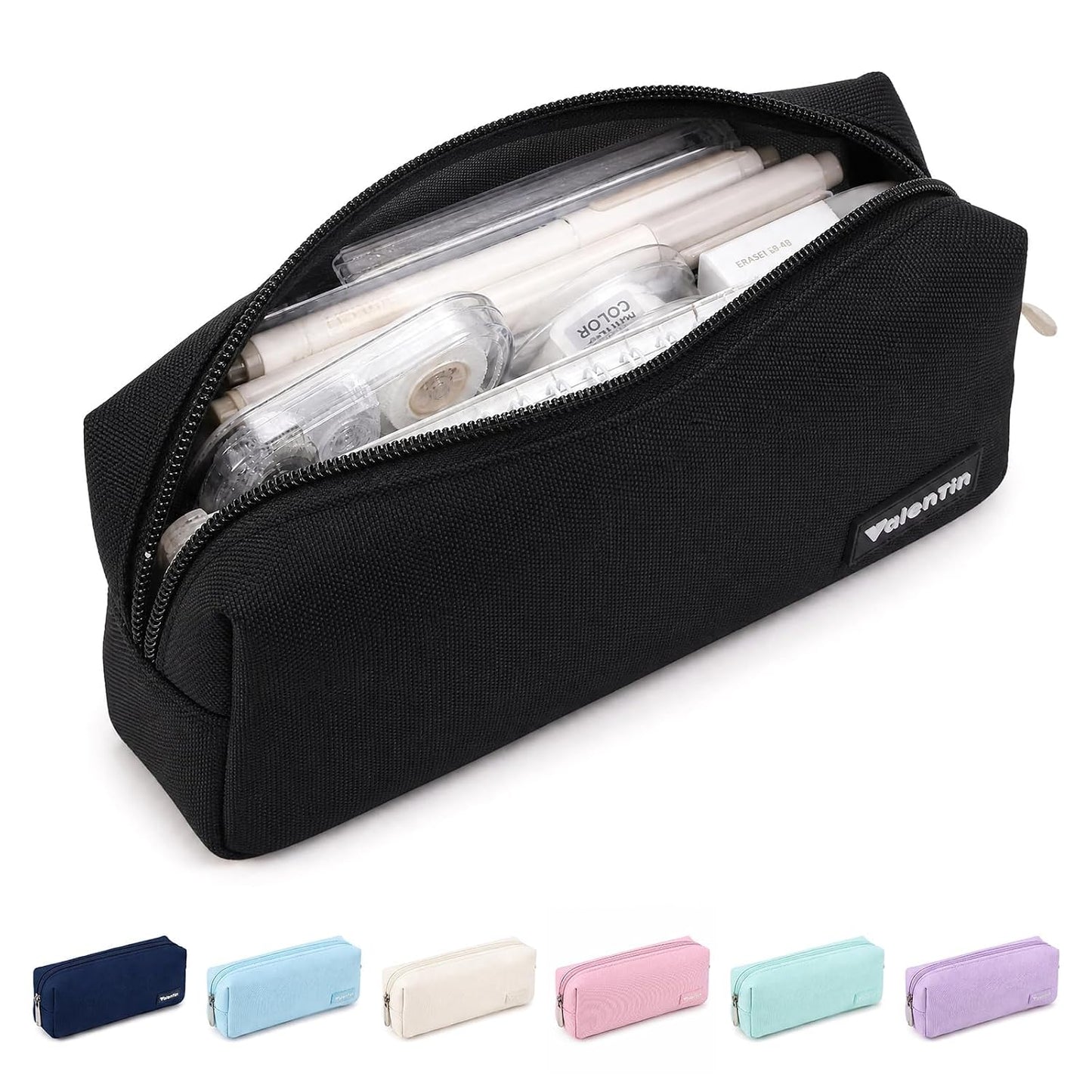 Small Pencil Case Simple Pencil Pouch, Zippered Pen Bag School Supplies for Teens Girls Boys Adults, Black