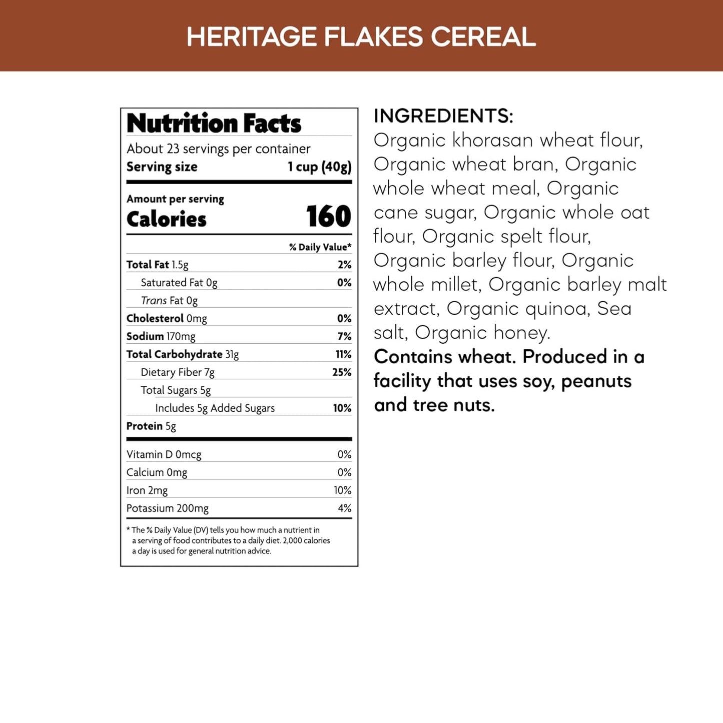 Nature's Path Organic Heritage Flakeså¨ Cereal, 33.5 oz (Pack of 1), Ancient Grains, 23g Whole Grains, Non-GMO