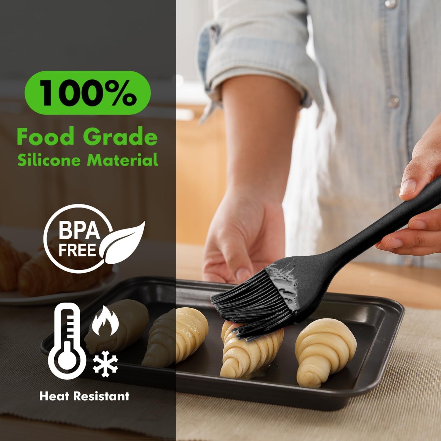 HOTEC 600‰ãä Heat Resistasnt Basting Brushes, BPA Free Silicone Pastry Brush, Spread Oil Butter Sauce Marinades for BBQ Grill Barbecue Baking Kitchen Cooking Dishwasher Safe (Black 2)
