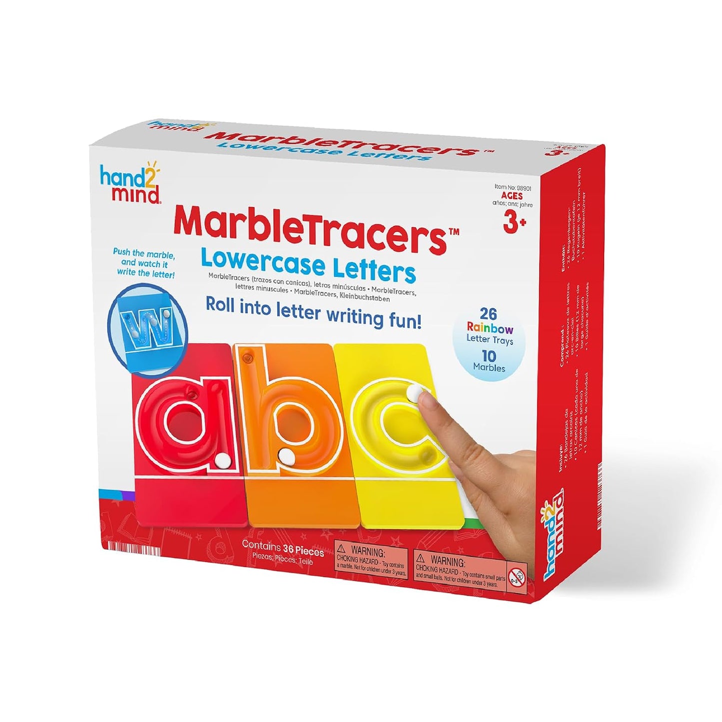 hand2mind MarbleTracers - Lowercase Letters, 24 Letter Tracing Trays, 10 Marbles, Preschool Learning Activities, Fine Motor Skills Toys, Kindergarten Centers for Classroom, Handwriting Practice