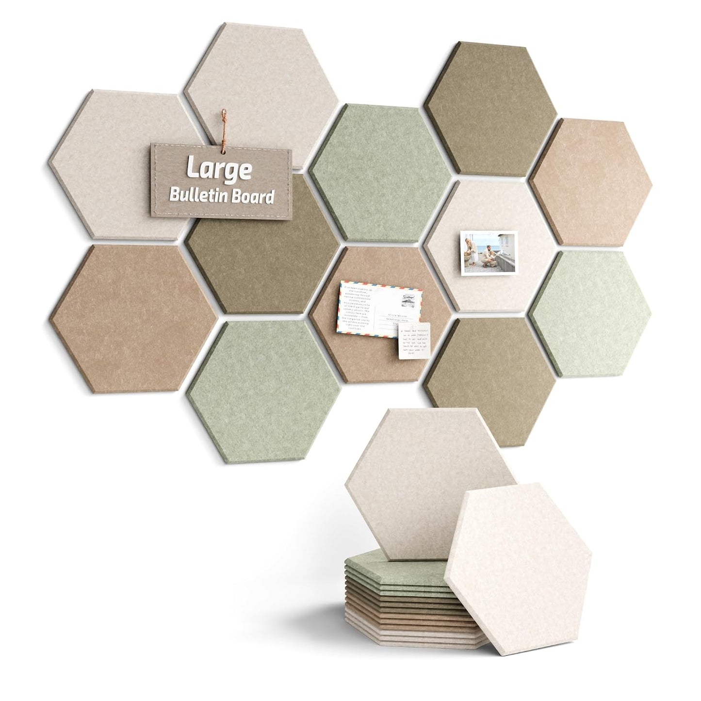 Fluxynara 12-Pack Hexagon Felt Bulletin Board Tiles, Linen Dusk-1 | Cork Board Alternative with 60 Adhesive Tabs for Notes, Photos and Reminders in Home Offices, Dorm and Classrooms