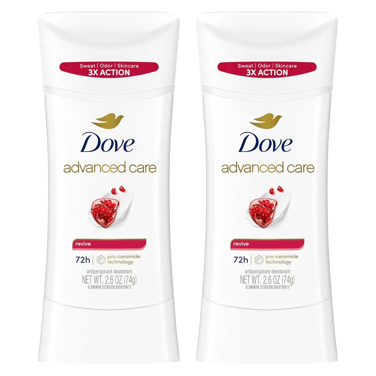 Dove Advanced Care Antiperspirant Deodorant for Women Twin Pack Revive 72 hour sweat and odor protection 2.6 oz (Packaging May Vary)