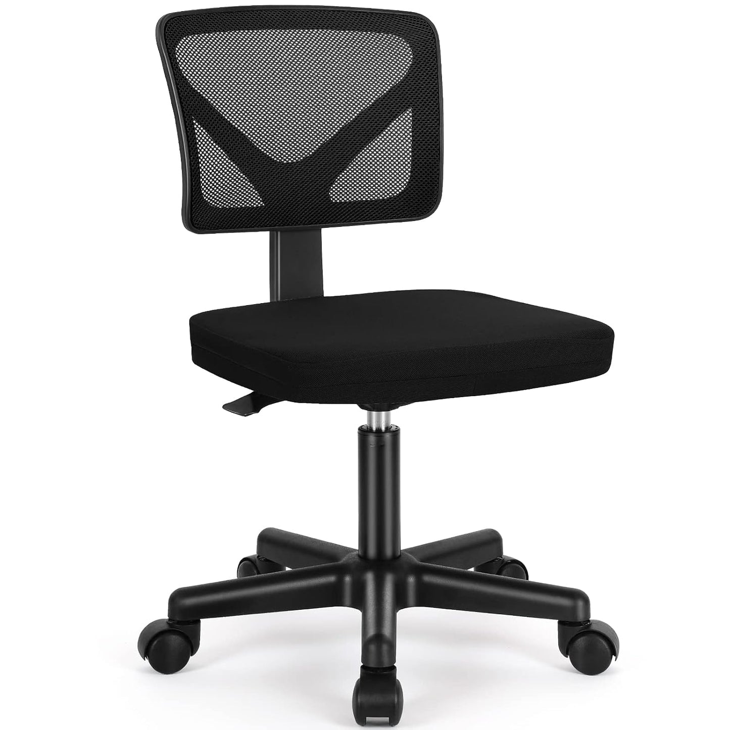 Sweetcrispy Small Armless Desk Chair, Mesh Rolling Office Chairs | Adjustable Ergonomic Lumbar Support, Low-Back, Swivel Wheels, Home Work, Bedroom, Study, Student, Adults, New Black