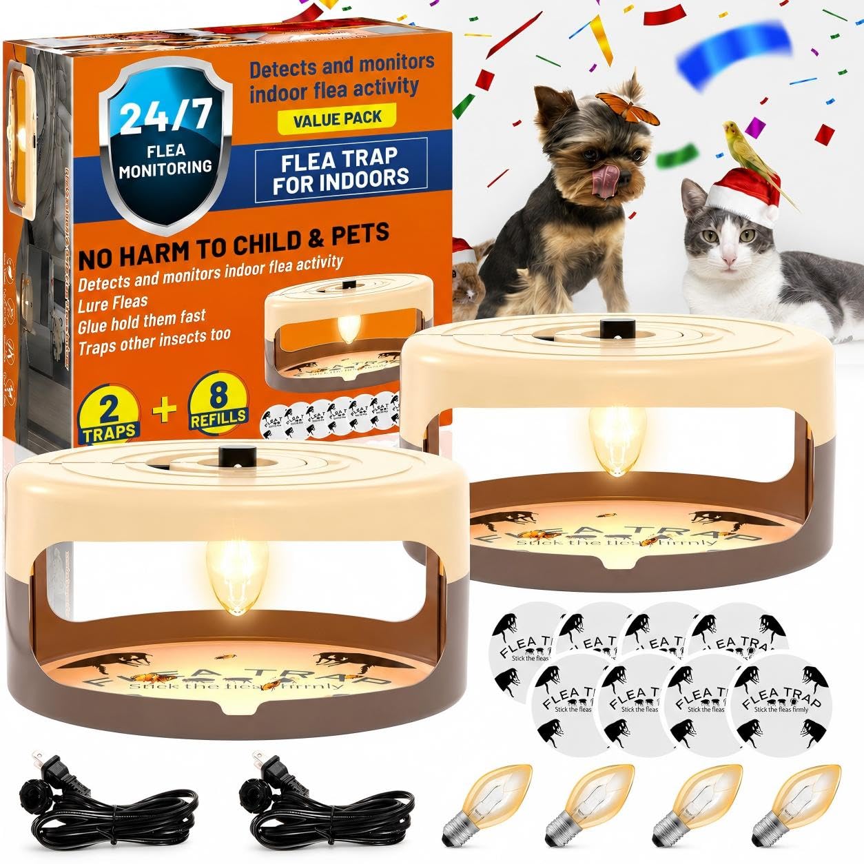 2 Pack Flea Traps for Inside Your Home, Indoor Flea Traps with 8 Sticky Pads, Flea Monitoring Trap for Home, Sticky Insect Catcher for Fleas, Moths & Gnats