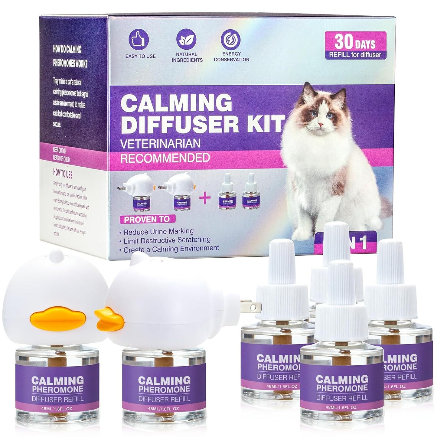 Tcllka Cat Calming Pheromone Diffuser Effectively Relieve Anxiety Stress Cat Calming Diffuser Comfort for Cats Refill Reduce Fighting Spraying and Scratching Calm Relaxing 48ml/Bottle Fits All Cats