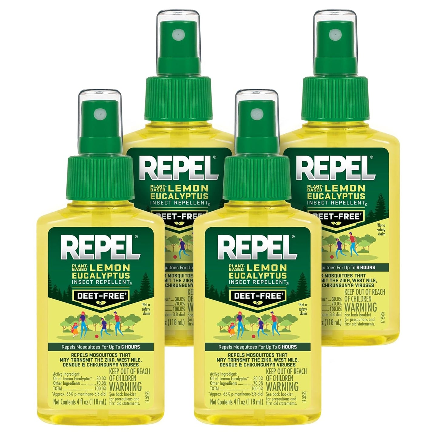 Repel Plant-Based Lemon Eucalyptus Mosquito & Insect Repellent 4 Oz, 4 Pack | Bug Spray Repels Mosquitoes, DEET-Free* Pump Spray, Protects Your Family Up To 6 Hours, Not Sticky or Greasy
