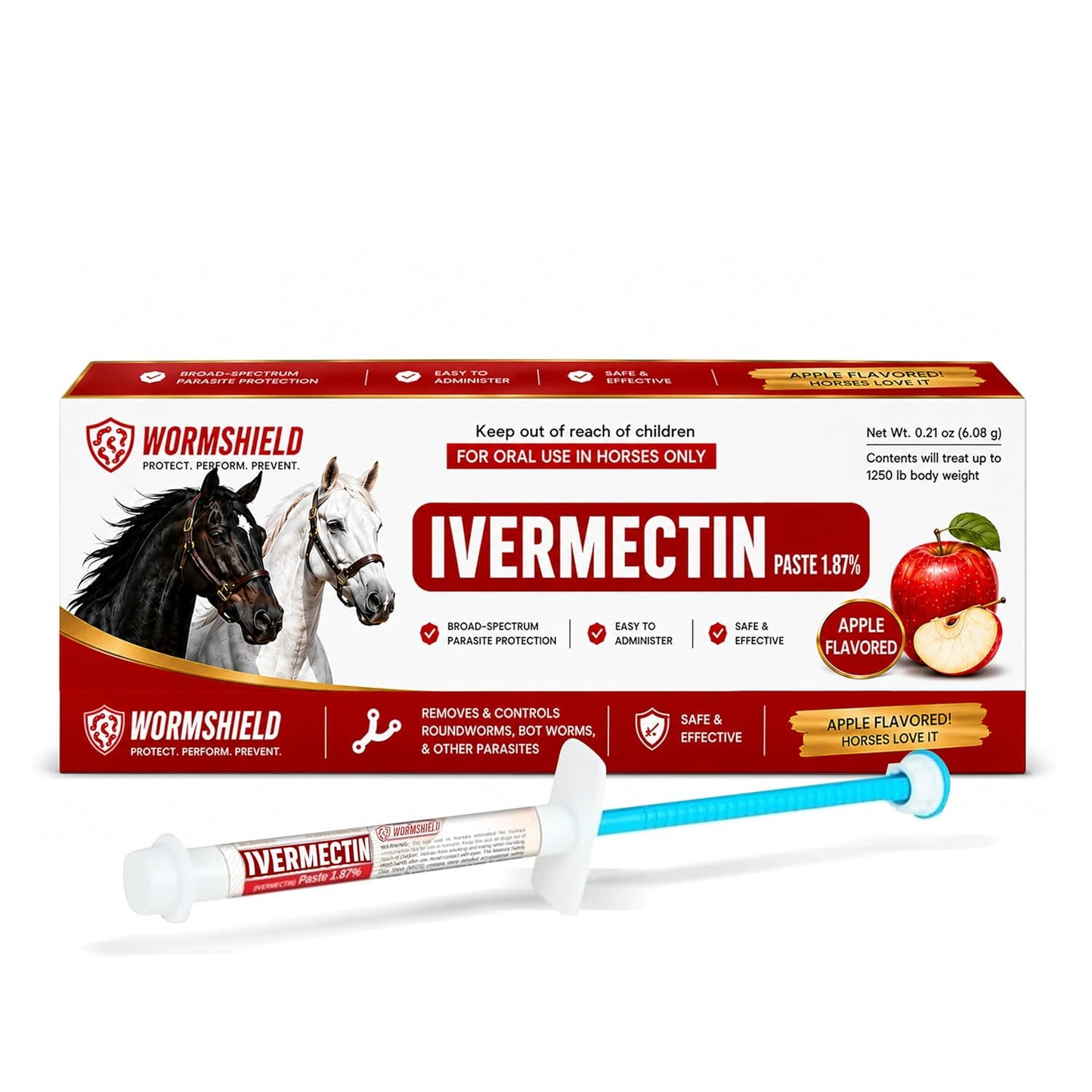 Horse Paste ivermectin 1.87% | Apple Flavored – 6.08g Syringe for Equine Use Only Up to 1250 LB