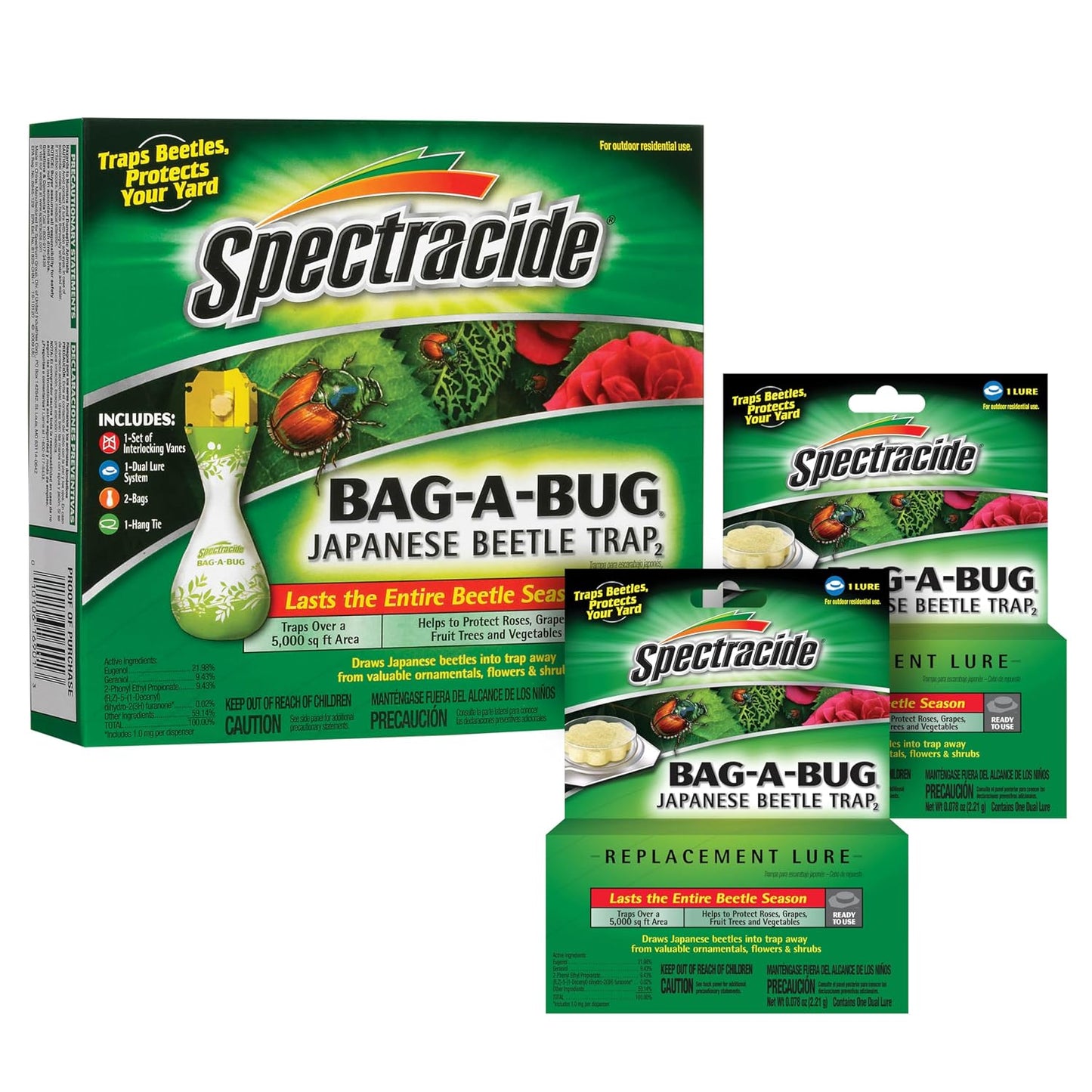 Spectracide Bag-A-Bug Japanese Beetle Trap Bundle, 1 Trap & 2 Refills | Includes 1 Trap & 2 Lure Refills, Protects Roses, Grapes, Fruit Trees & Vegetables, Traps Beetles Over 5,000 Sq. Ft. Area