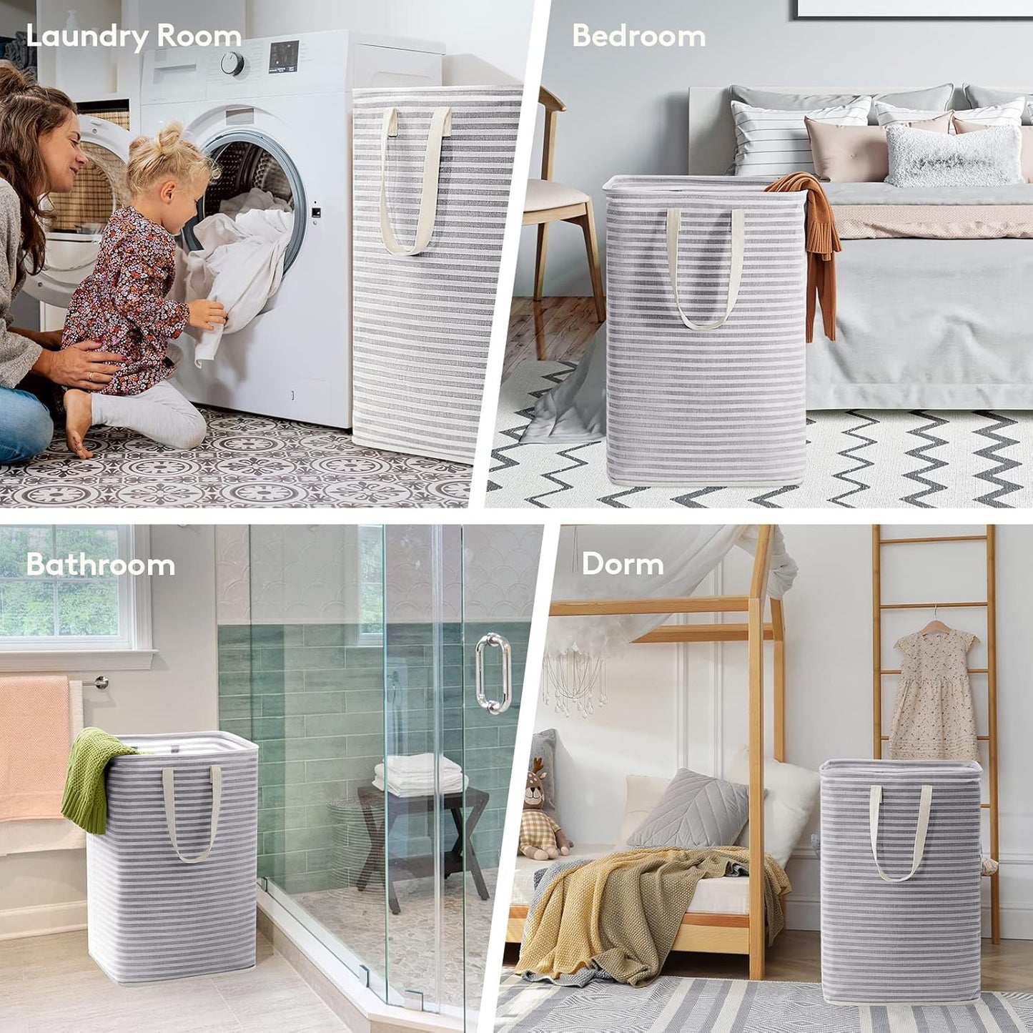 Lifewit 2 Pack Laundry Basket 80L Each, Collapsible Clothes Hamper with Reinforced Handles, Freestanding Waterproof Design for Bedroom and Laundry Room, Grey 160L Total