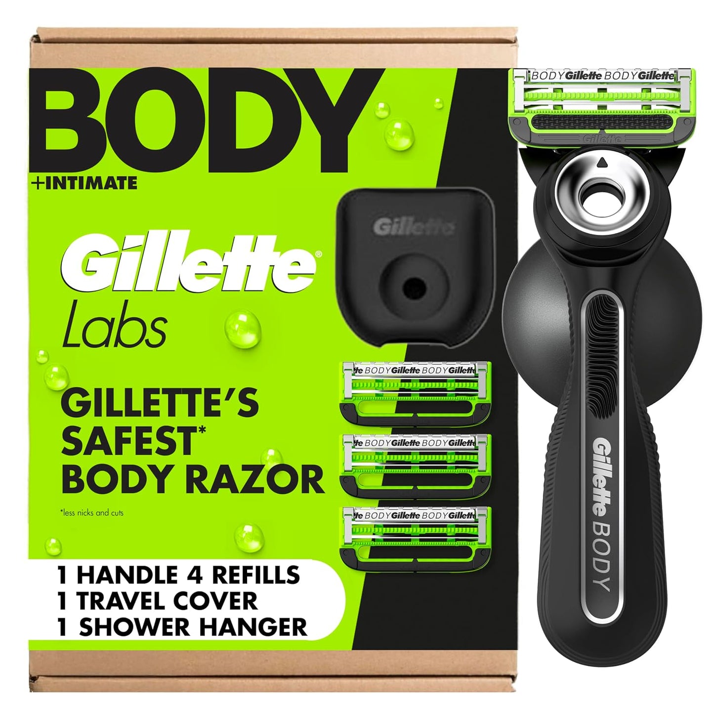 Gillette Labs Body + Intimate Razor For Men, Handle + 4 Blade Refills, Travel Cover