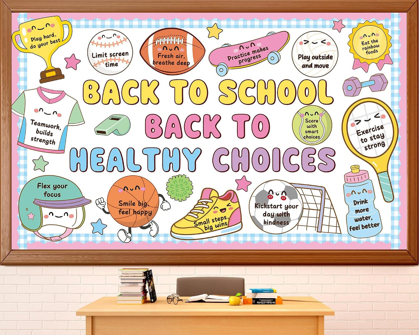 Back to School Health Bulletin Board Set Sports Good Habits Classroom Decoration Motivational Back to Health Choices Paper Cutouts for First Day of School Nurse Office Home Chalkboard Wall Door Decor