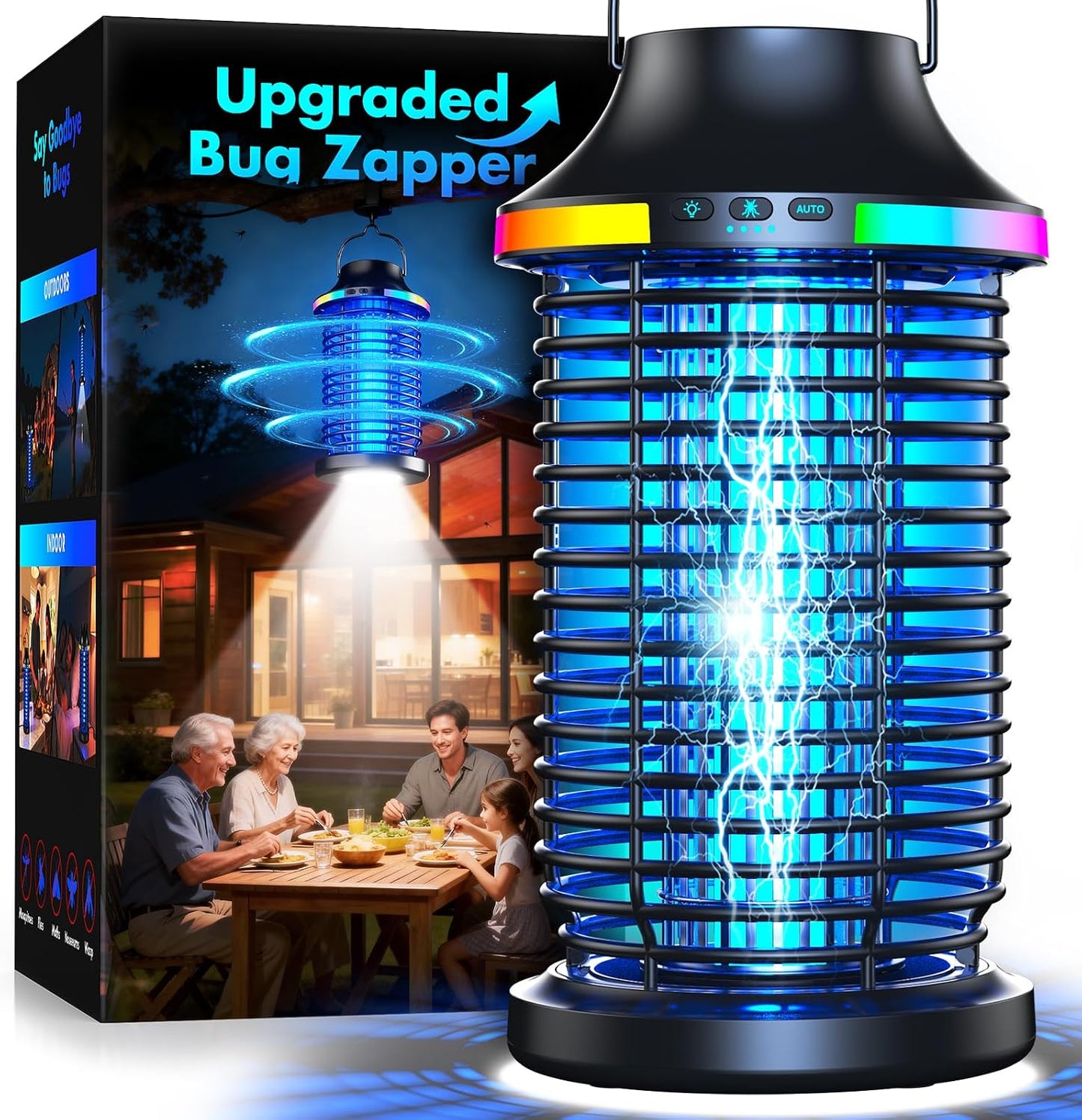 Rechargeable Bug Zapper Outdoor, 4200V Powerful Electric Mosquito Zapper 5-in-1 Portable & Wireless Bug Zapper Outdoor Cordless with 5000mAh Battery, Outdoor Waterproof Fly Zapper for Patio Camp