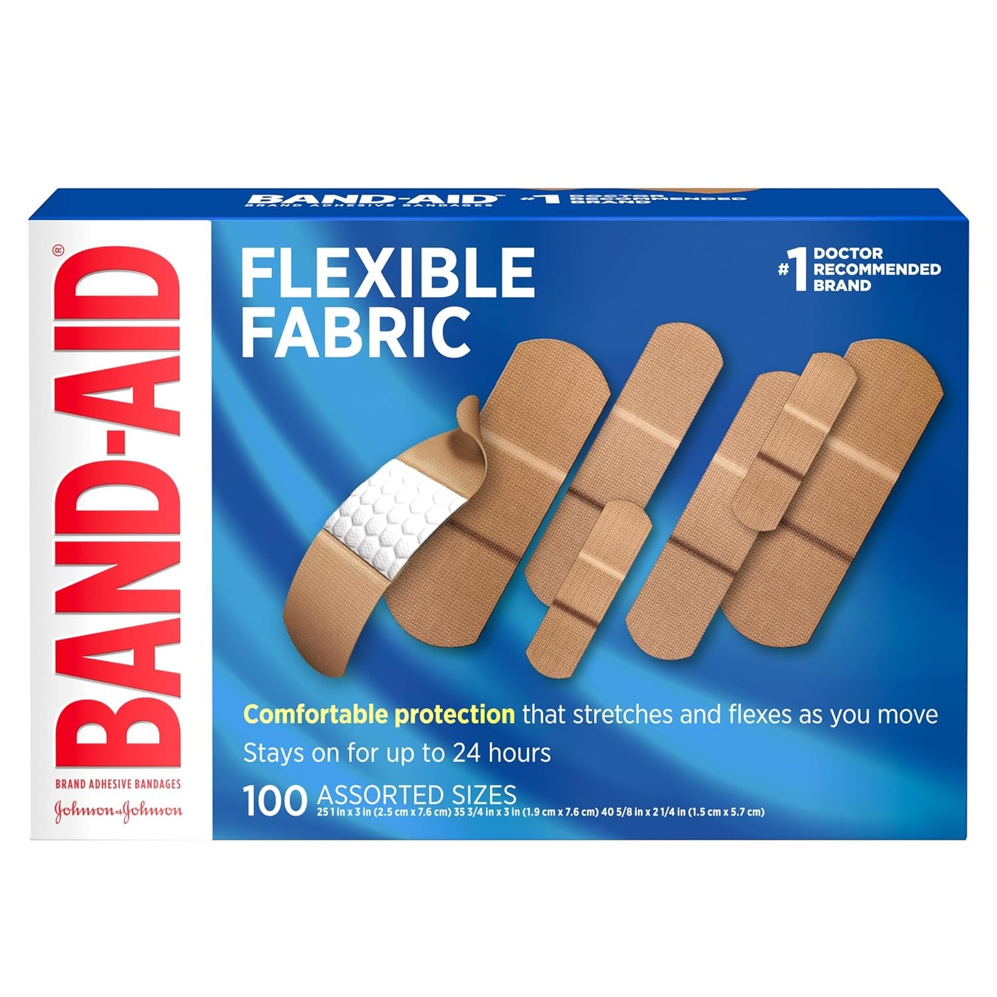 BAND-AID Brand Flexible Fabric Adhesive Bandages, Assorted Sizes, 100 Count
