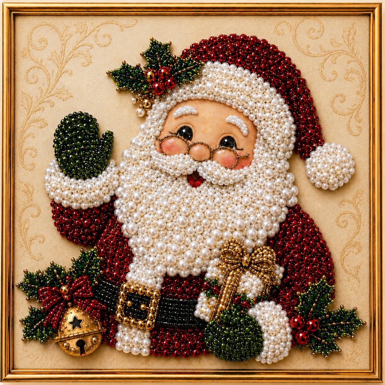 LJSCQF DIY Christmas Pearl Diamond Painting Art Kit with Frame, Home Wall Decor Art Craft Kit, Holiday Christmas Wall Decor, Handmade Home Decoration Gift (Santa Claus, 7.8x7.8in)