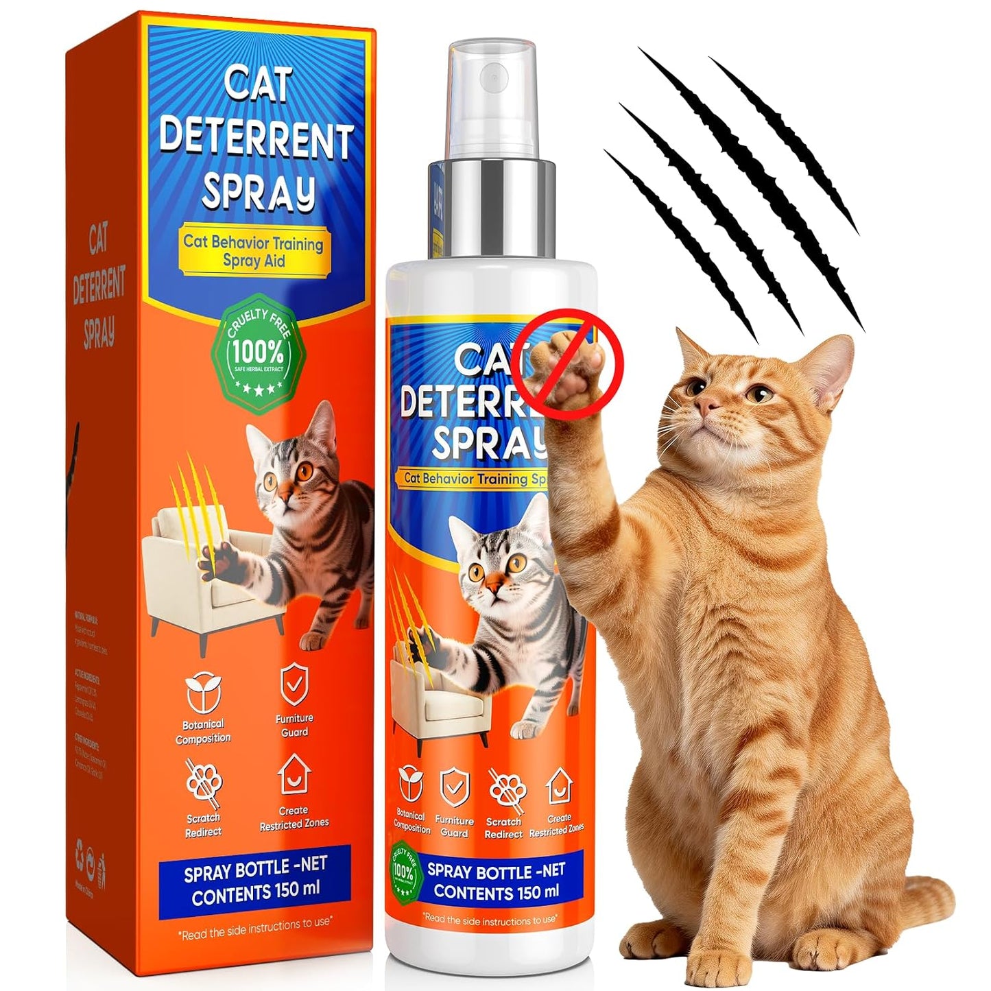 Cat Deterrent Spray, Cat Deterrent for Furniture Protection, Pee Spraying, Excessive Chewing & Scratching Everywhere, Cat Repellent Indoor and Outdoor, Pet-Safe Formula, 5.07 Fl Oz