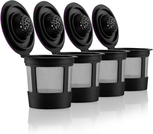 4 Black Reusable K Cups for Keurig Coffee Makers - Compatible with Keurig K-Classic, K-Select, K-Duo, K-Elite, K-Latte