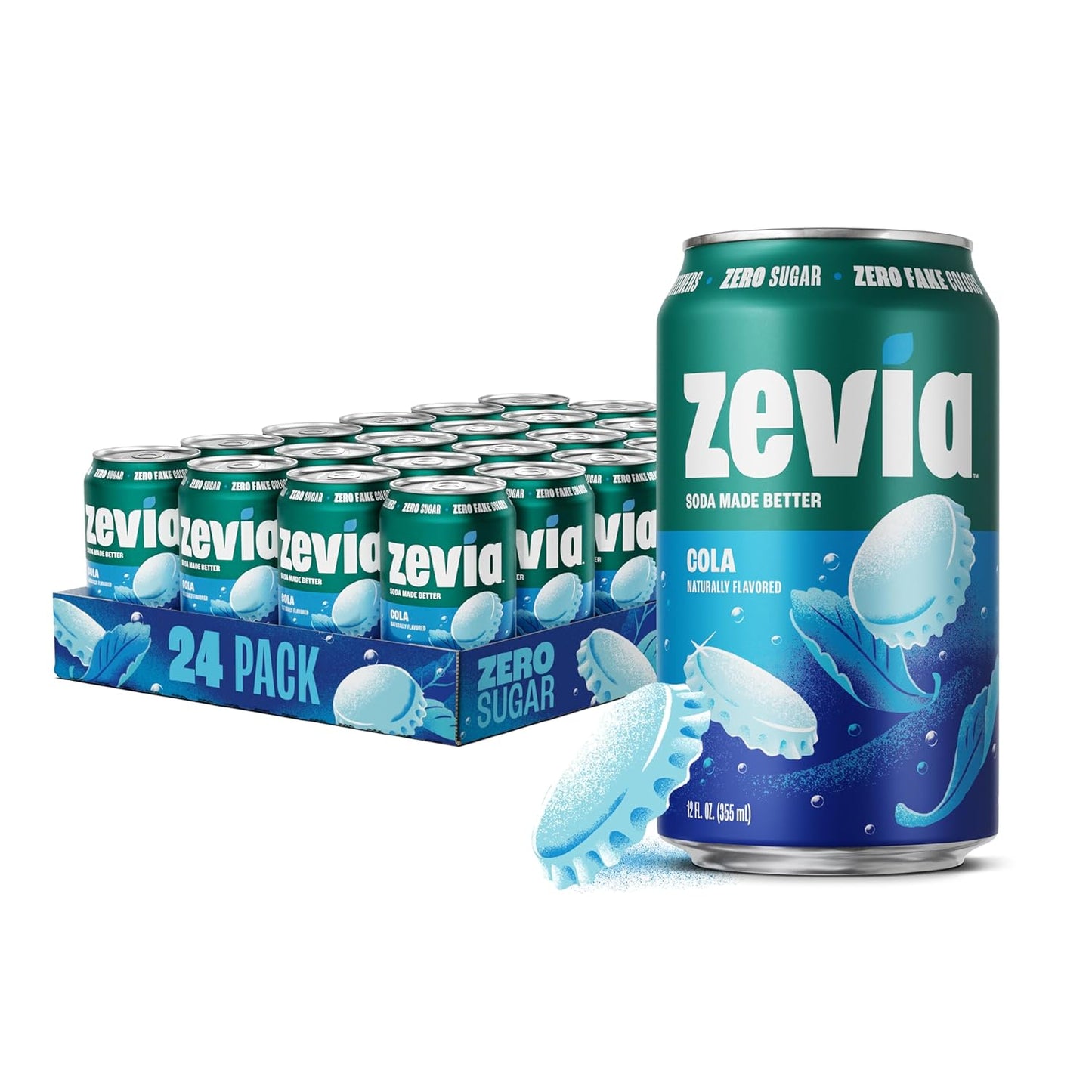 Zevia Zero Sugar Soda, Cola, 12 oz Cans (24-Pack) ‰ÛÒ Naturally Sweetened, Zero Calorie Sugar Free Soda - Non-GMO Project Verified, Gluten-Free, Vegan
