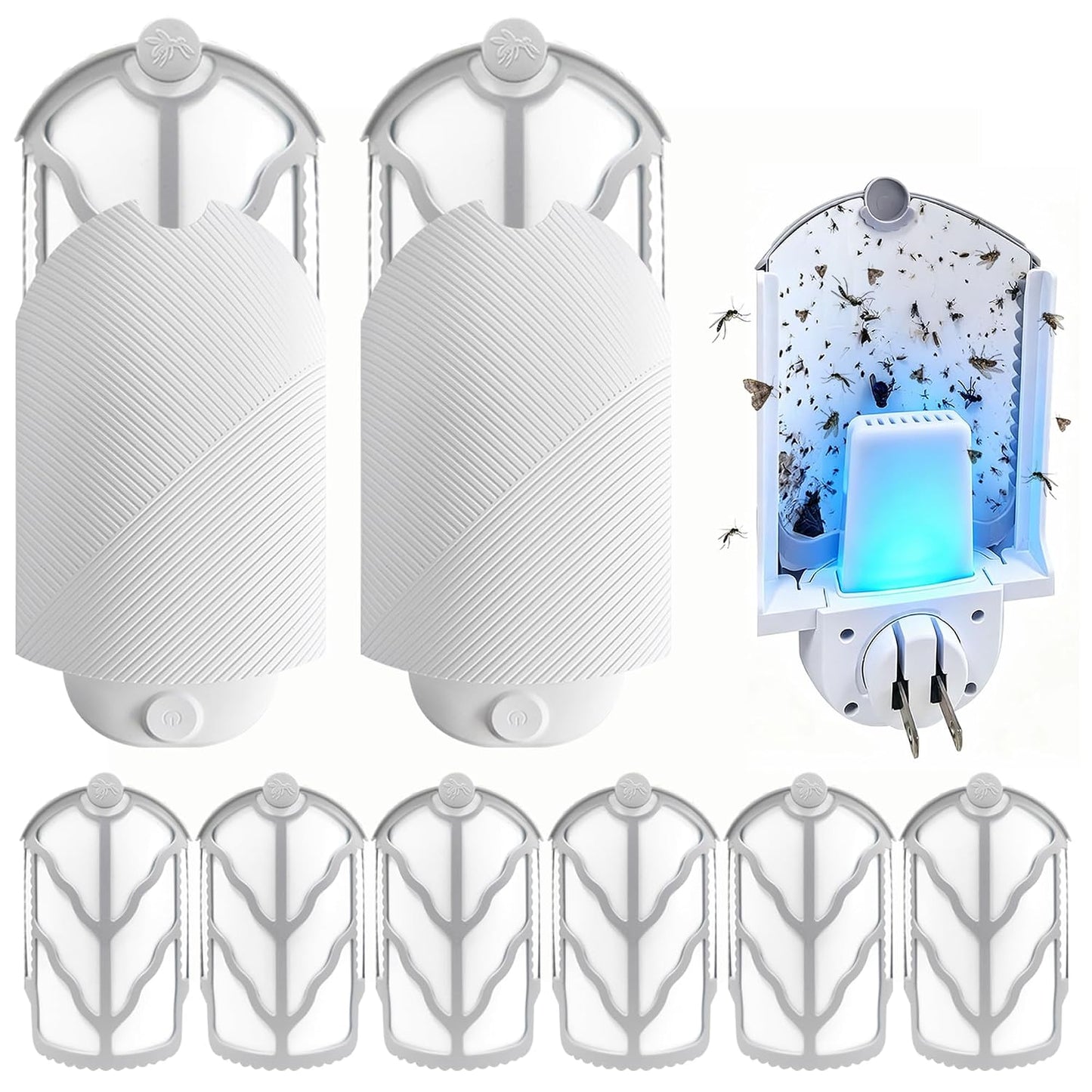 Flying Insect Trap for Indoor Use (2 Starters & 6 Refill Cartridges), UV Light Bug Catcher for Fruit Flies, Gnats & Small Flying Pests, Silent, No-Zap, Mess-Free