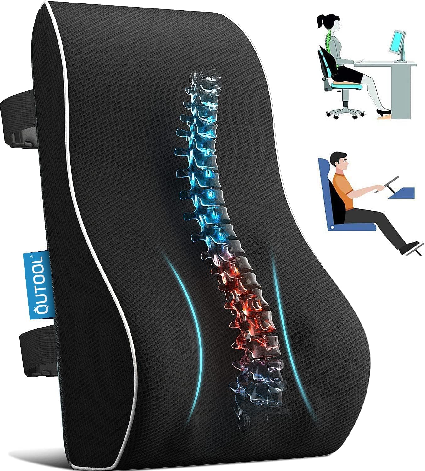 Lumbar Support Pillow for Office Chair, Office Home Essentials,Gifts for Mom,Dad, Back Support Pillow for Car, Chair Cushions,Back Pain Relief Improve Posture,Mesh Cover Double Adjustable Straps