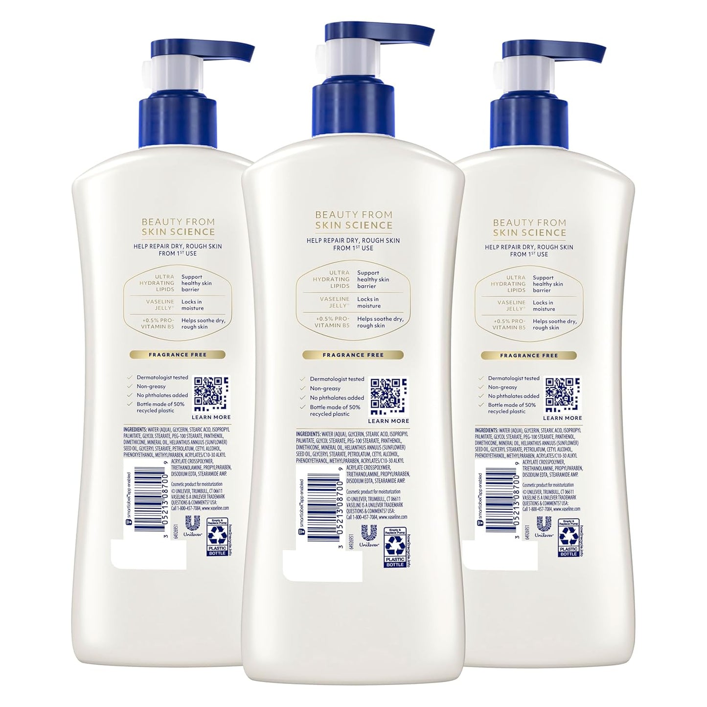Vaseline Intensive Care Unscented Advanced Repair Body Lotion - Ultra-Hydrating with Lipids for Extremely Dry Skin, 20.3 oz, Pack of 3