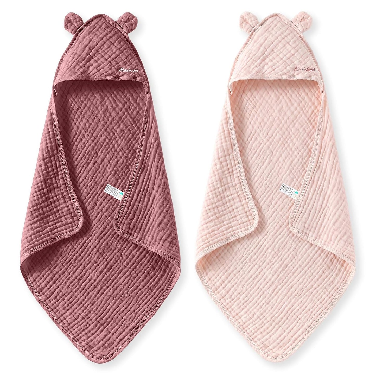 Momcozy 6-Layer Muslin Cotton Baby Towels with Hood, 32x32 Inch, Pink | 6-Layer 100% Cotton Muslin Hooded Baby Towel Set for Newborn, Infant & Toddler, Soft Absorbent Baby Bath Essentials