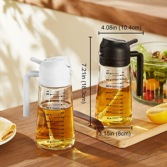 TrendPlain 16oz/470ml Glass Olive Oil Sprayer for Cooking ‰ÛÒ 2 in 1 Olive Oil Dispenser Bottle for Kitchen Gadgets and Air Fryer Accessories, Salad, BBQ - Black