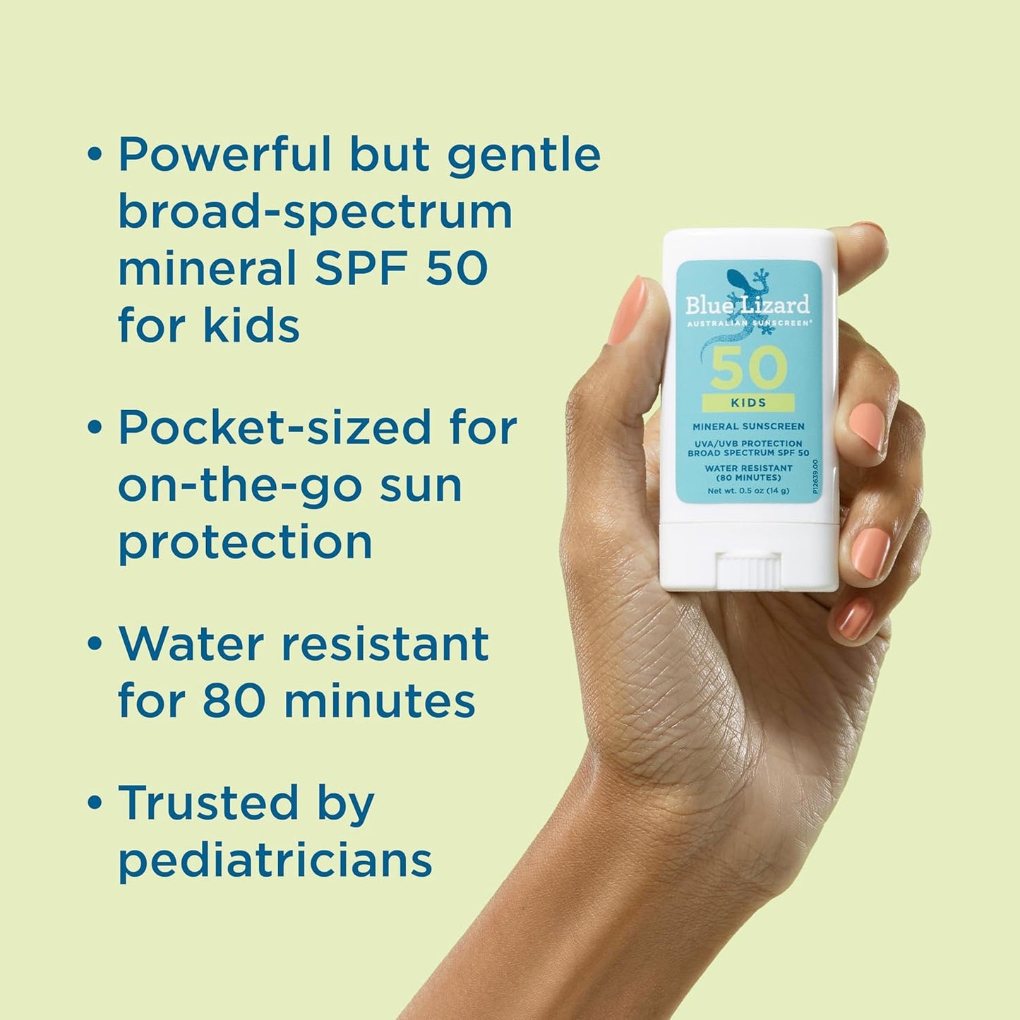 Blue Lizard Kids Mineral SPF 50 Sunscreen Stick, Zinc Oxide, 100% Mineral Actives, Developed for Kids‰۪ Sensitive Skin, TSA-Friendly, Vegan, Paraben-free, Fragrance-Free, 0.5 oz