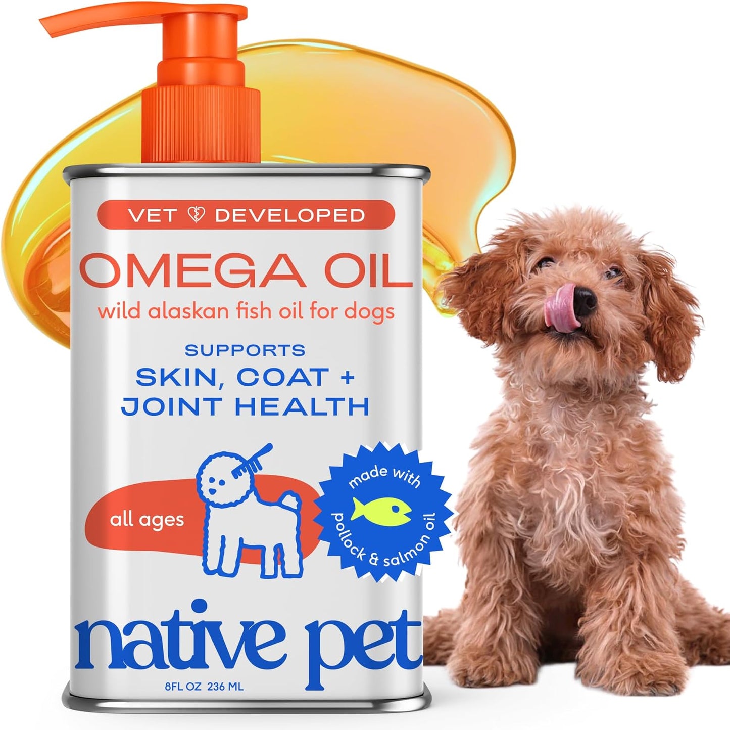 Native Pet Omega 3 Fish Oil for Dogs & Cats ‰ÛÒ Wild Alaskan Salmon Oil for Dogs Skin and Coat, Supports Joints, Heart & Shedding ‰ÛÒ Fast-Absorbing Omega 3 6 9 Liquid Supplement ‰ÛÒ 8oz