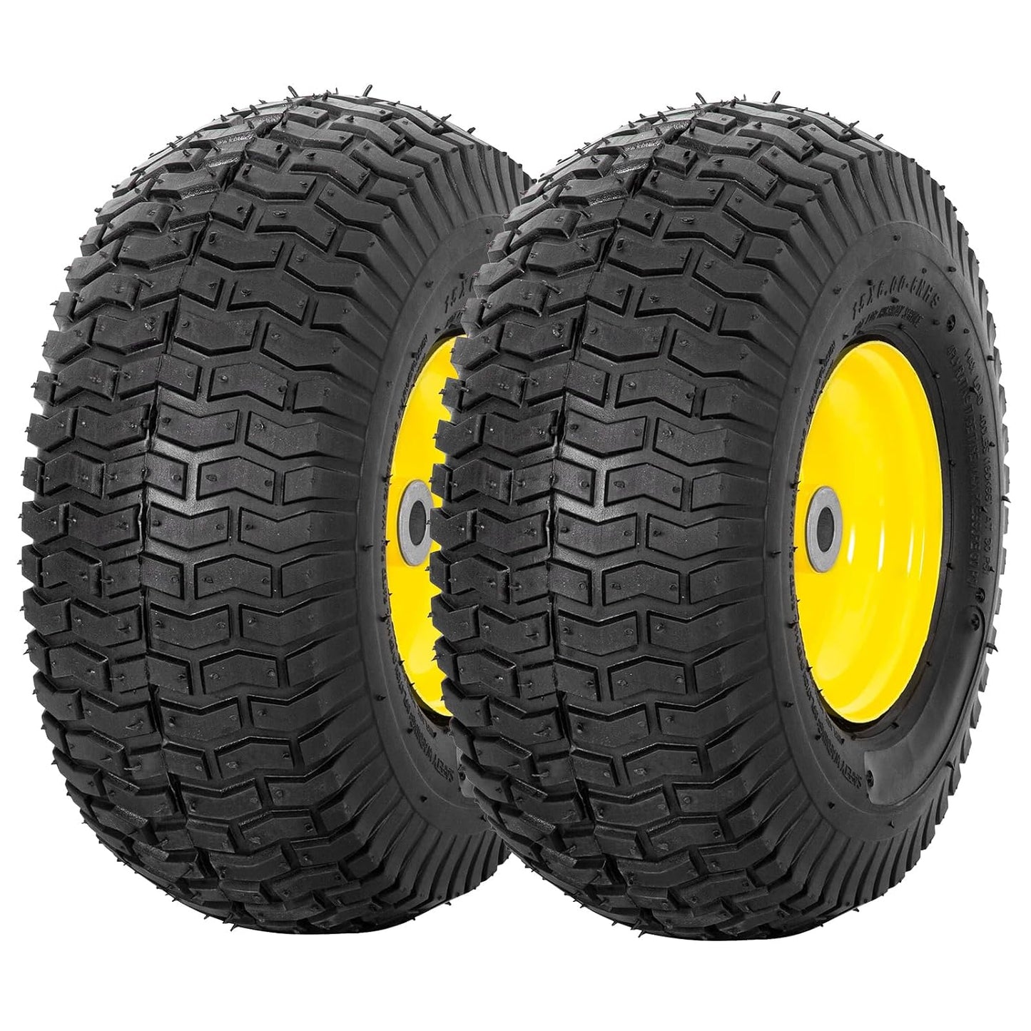 2 Pack 15x6.00-6 Lawn Mower Front Tire and Wheel Assembly, Fits John Deere Riding Mowers 100 & 300 Series, 3" Offset Hub, 3/4", 5/8" & 1/2" Bushings