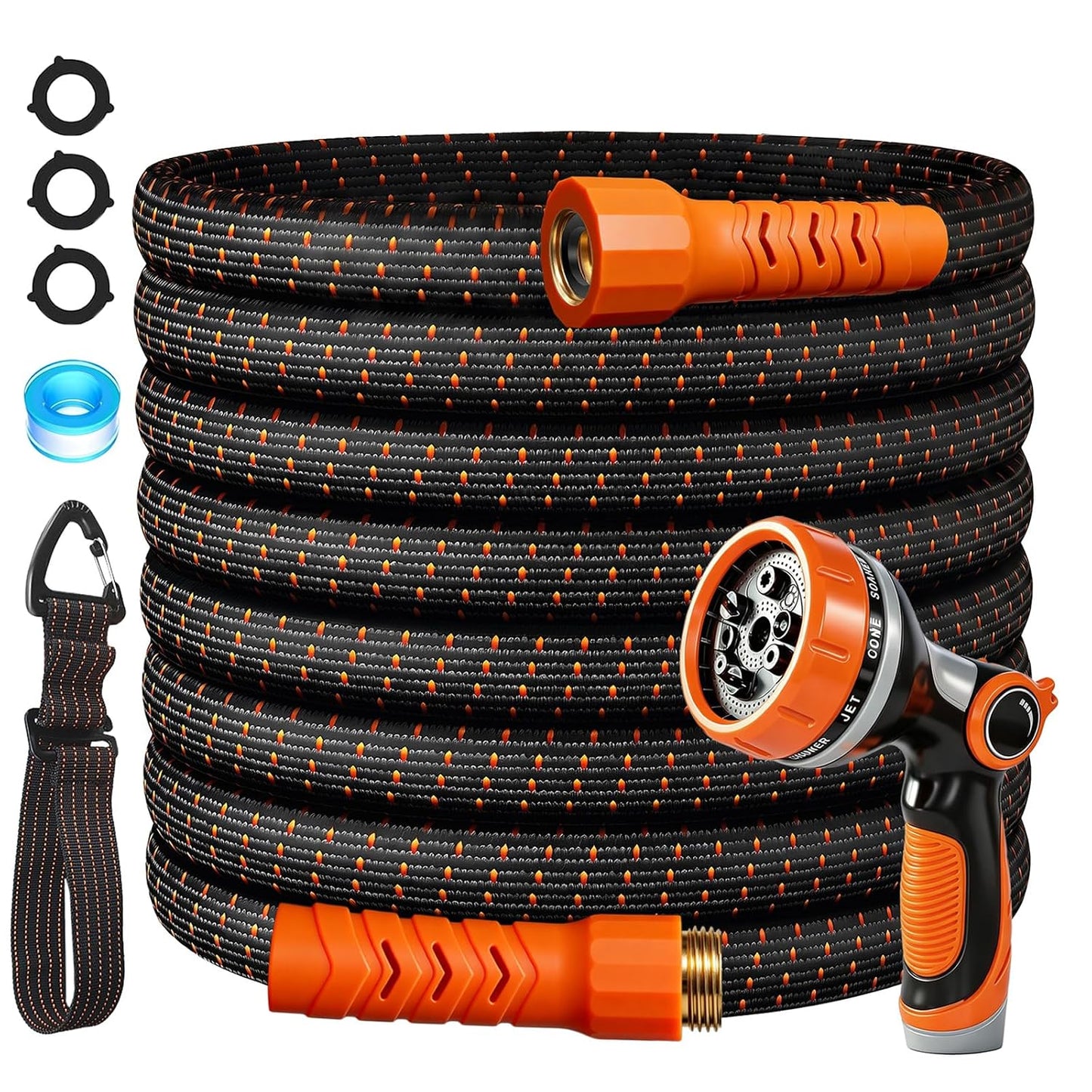 50FT Flexible Garden Hose & 10Modes Nozzle,Lightweight Water Hose,Kink-Free,All-Weather Heavy Duty Hose for RV,Boat,Car Wash,Garden,Yard,Camper,Outdoor (Orange-Black, 50 Feet)